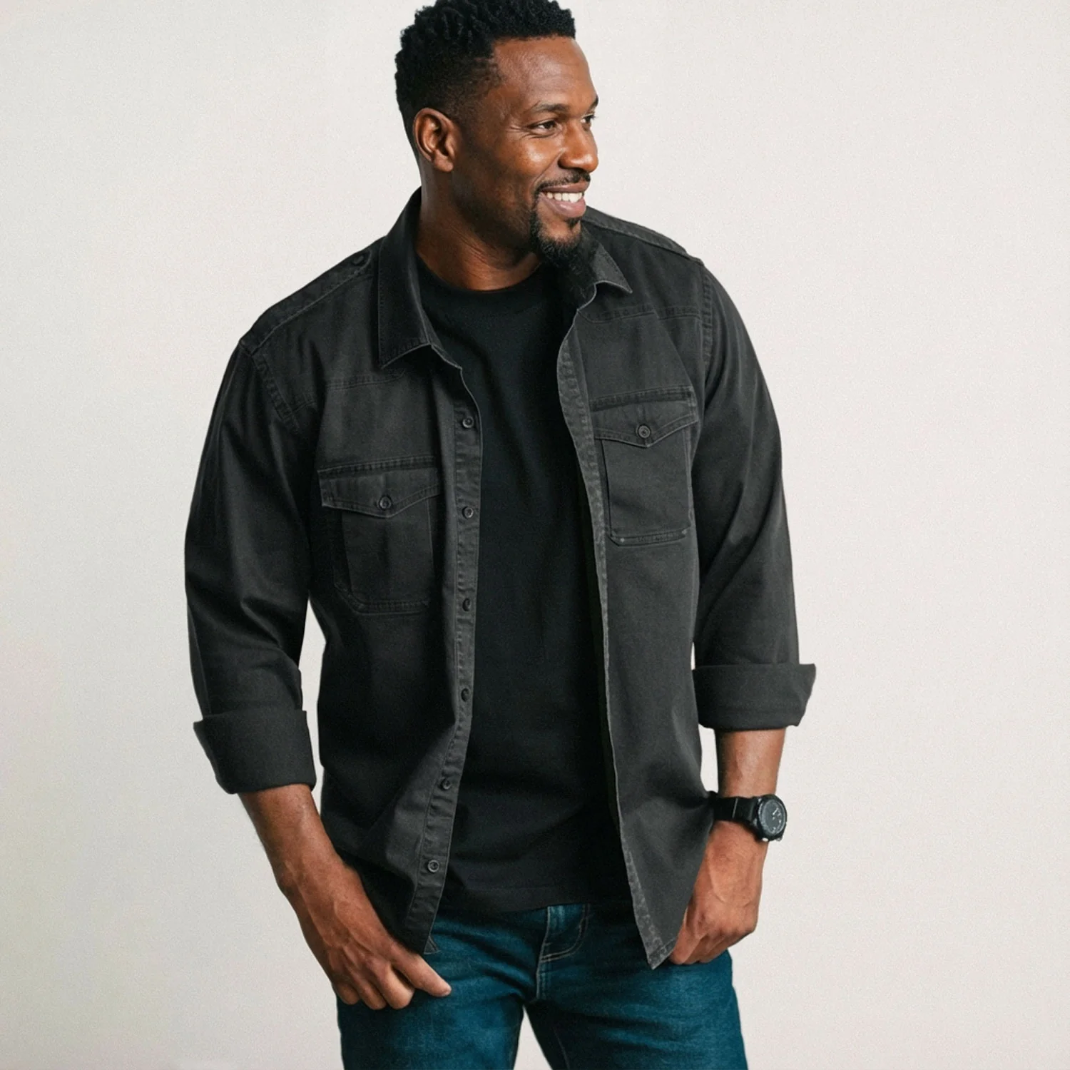 Austin Utility Shirt – Black Cotton Twill - Image 12