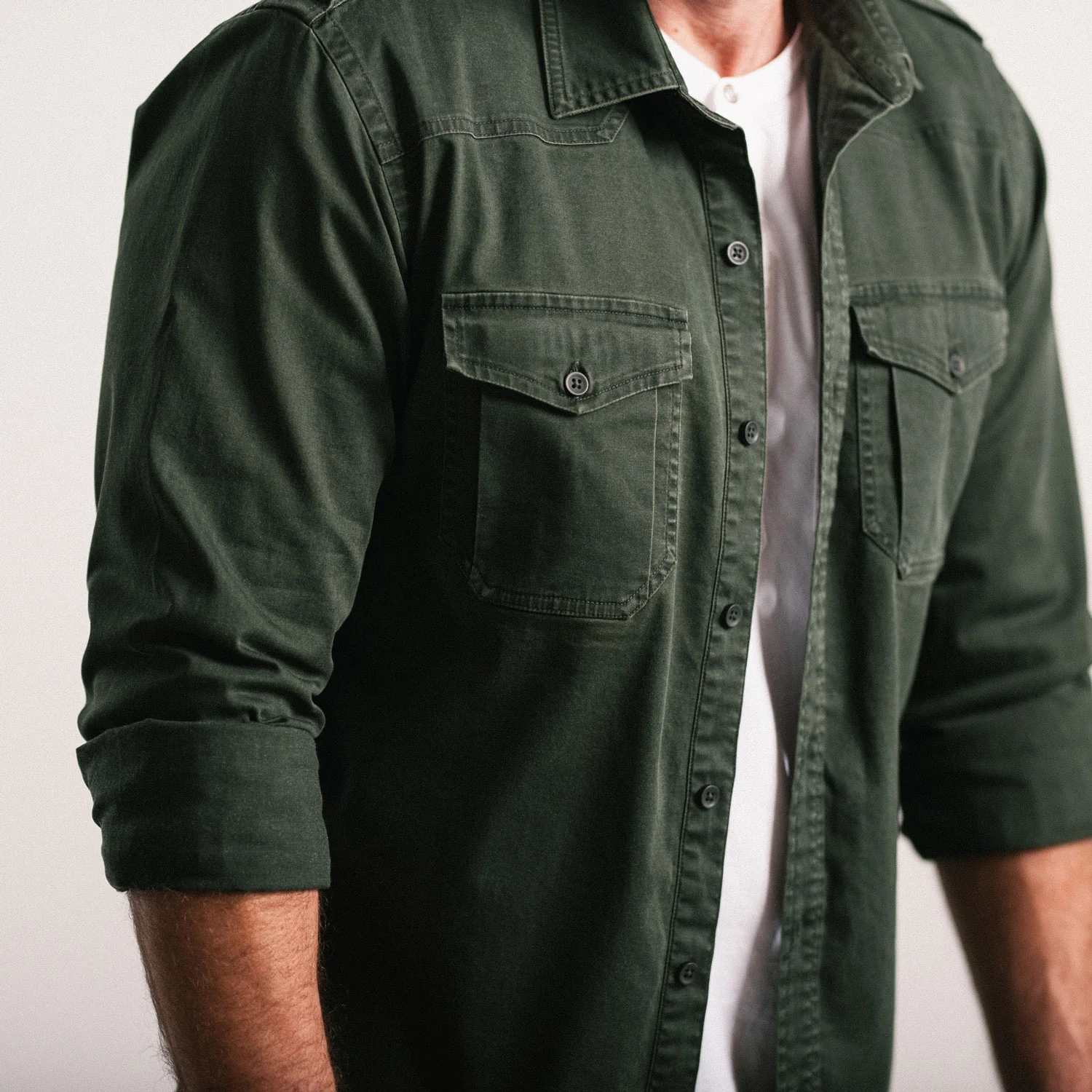 Austin Utility Shirt – Dark Green Cotton Twill - Image 5