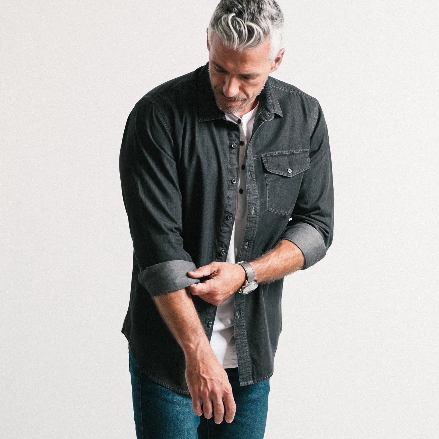 Author Casual Shirt – Black Cotton Denim - Image 4
