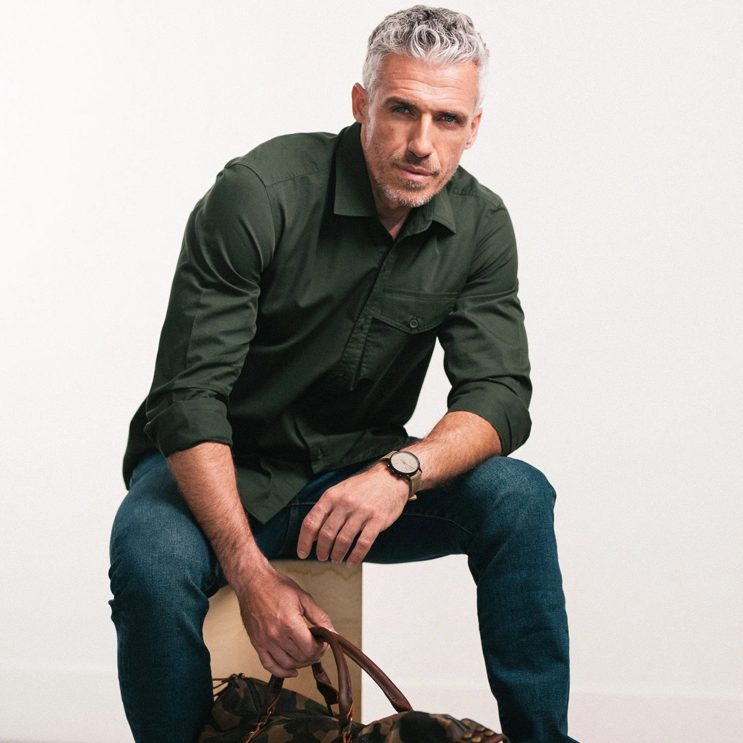 Author Casual Shirt – Dark Olive Green Cotton Twill - Image 4