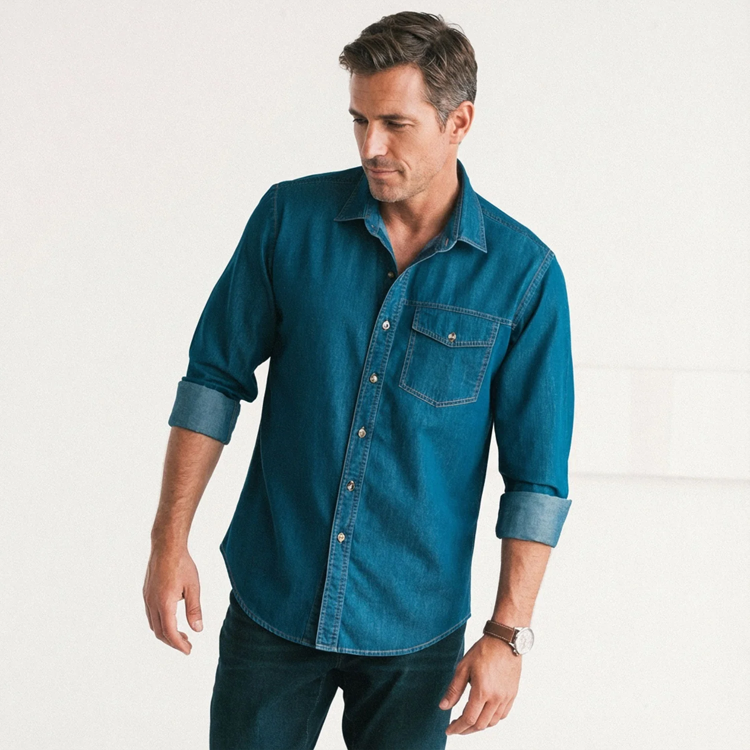 Author Casual Shirt – Medium Blue Cotton Denim