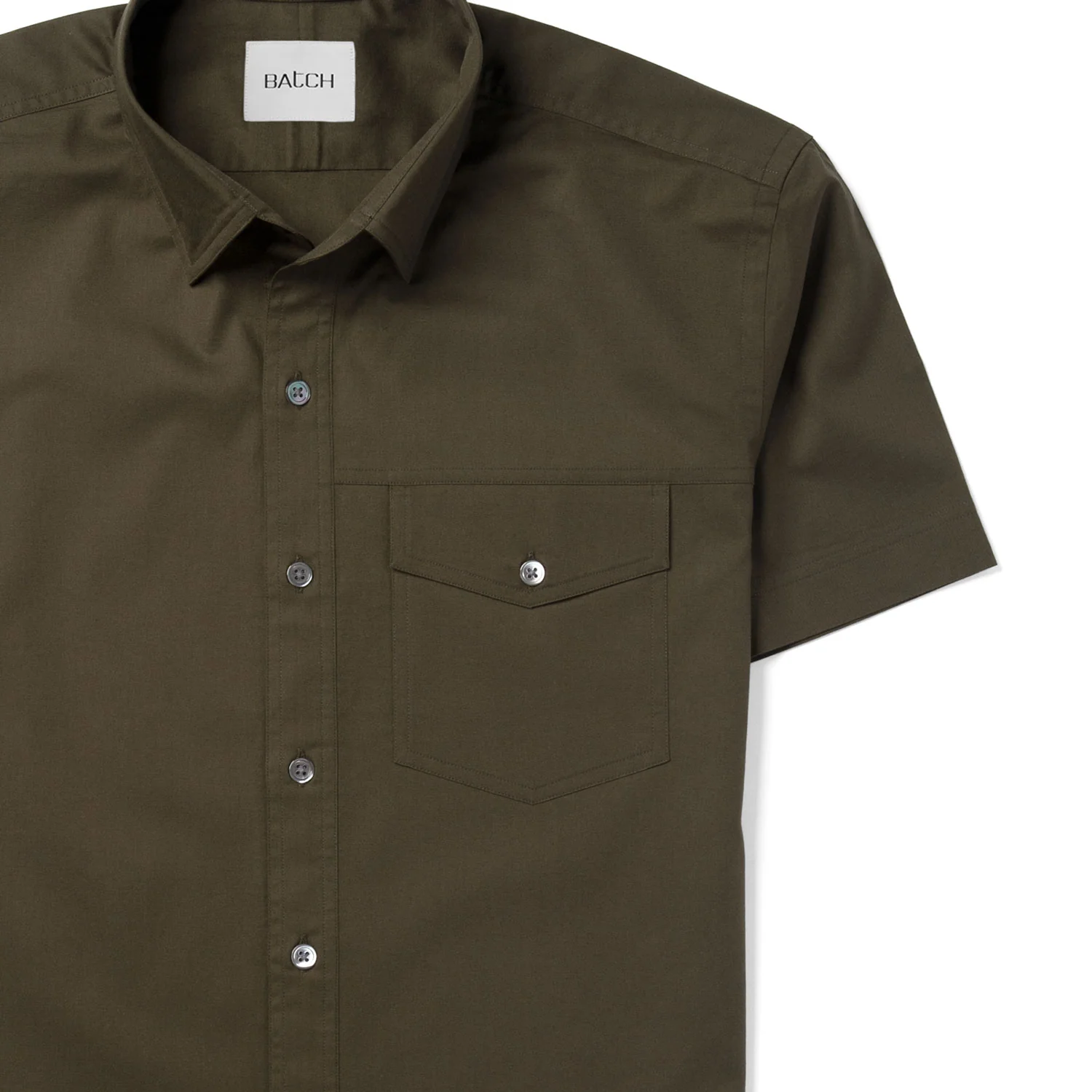 Author Short Sleeve Casual Shirt – Fatigue Green Cotton Twill - Image 3