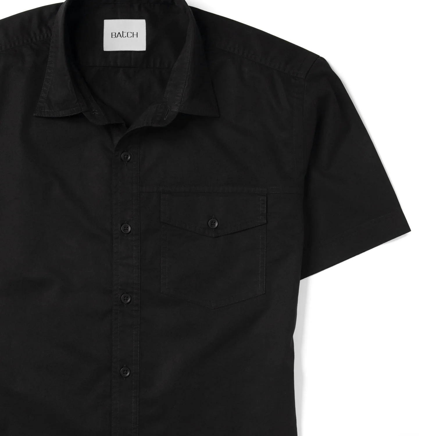 Author Short Sleeve Casual Shirt – Jet Black Cotton Twill - Image 3