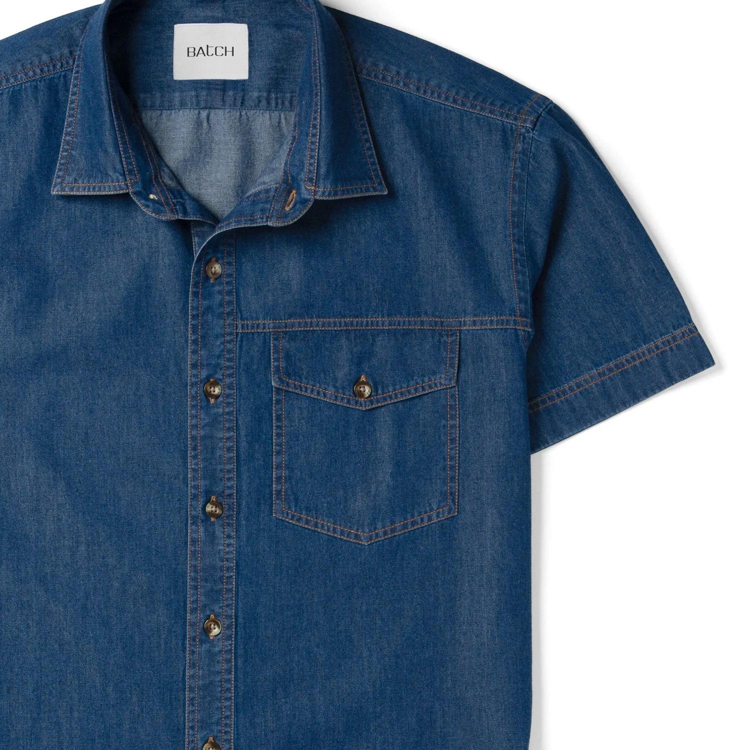 Author Short Sleeve Casual Shirt – Medium Blue Cotton Denim - Image 3