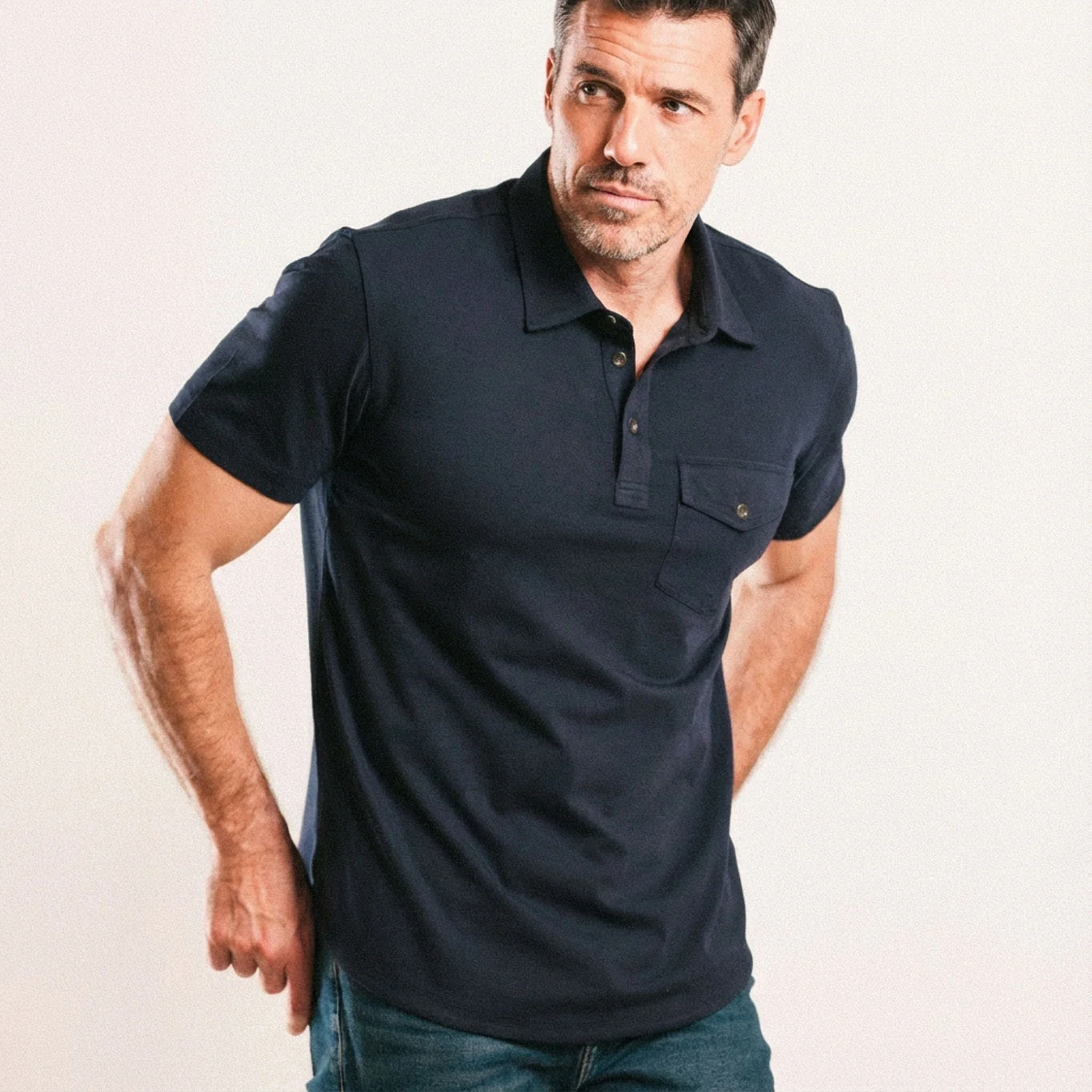 Author Short Sleeve Polo Shirt – Dark Navy Cotton Jersey - Image 6