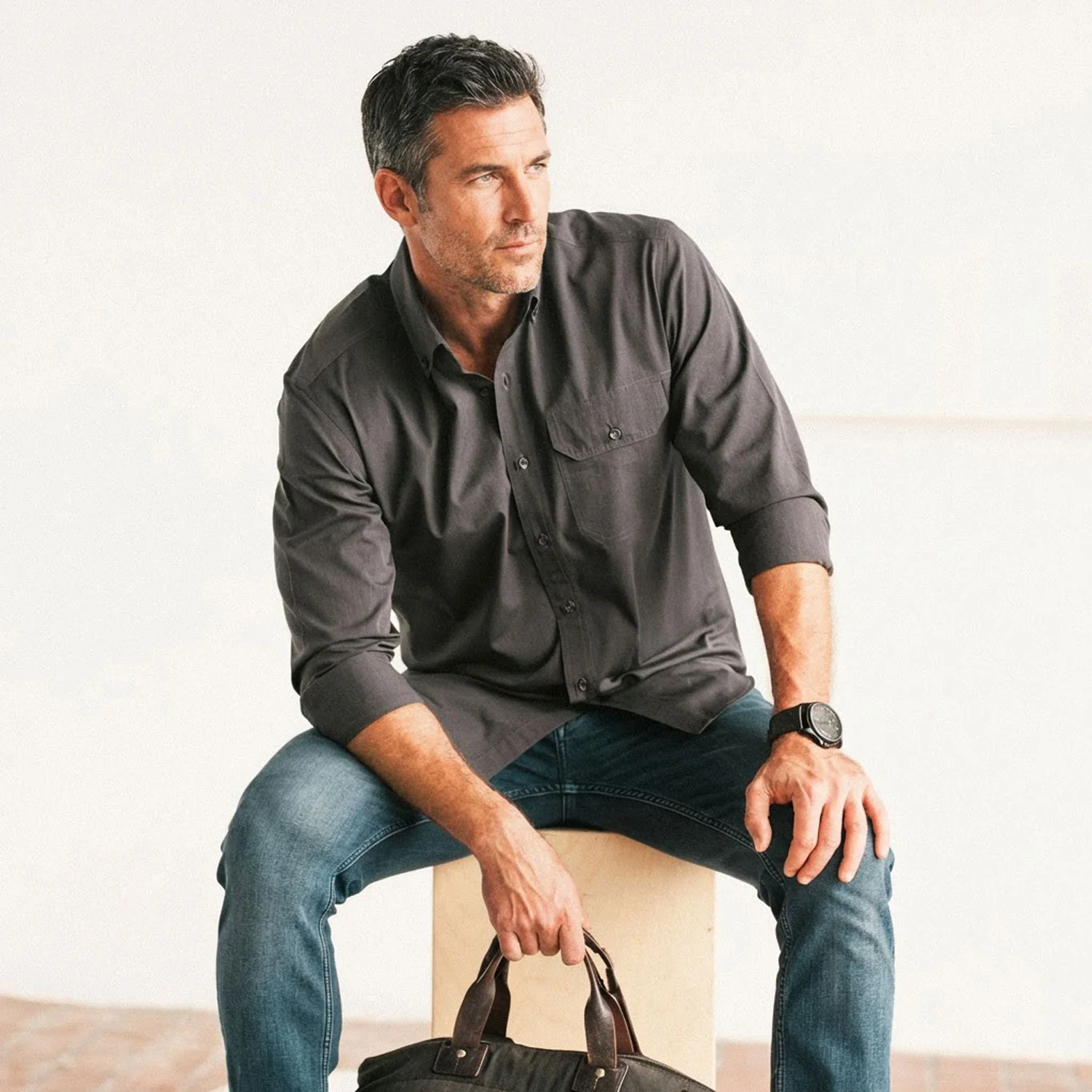 Builder Casual Shirt – Asphalt Cotton End-on-end