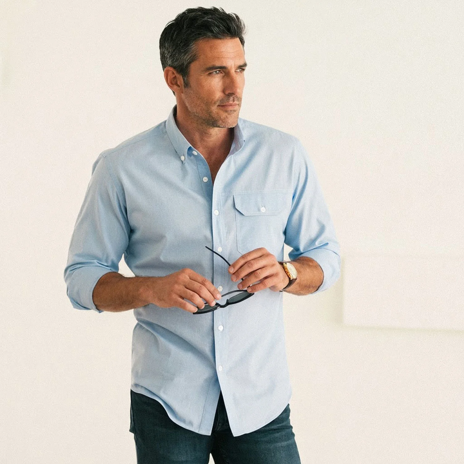 Builder Casual Shirt – Clean Blue Cotton End-on-end - Image 4