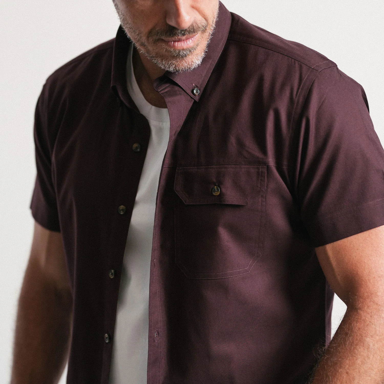 Builder Short Sleeve Casual Shirt – Burgundy Cotton Oxford - Image 4
