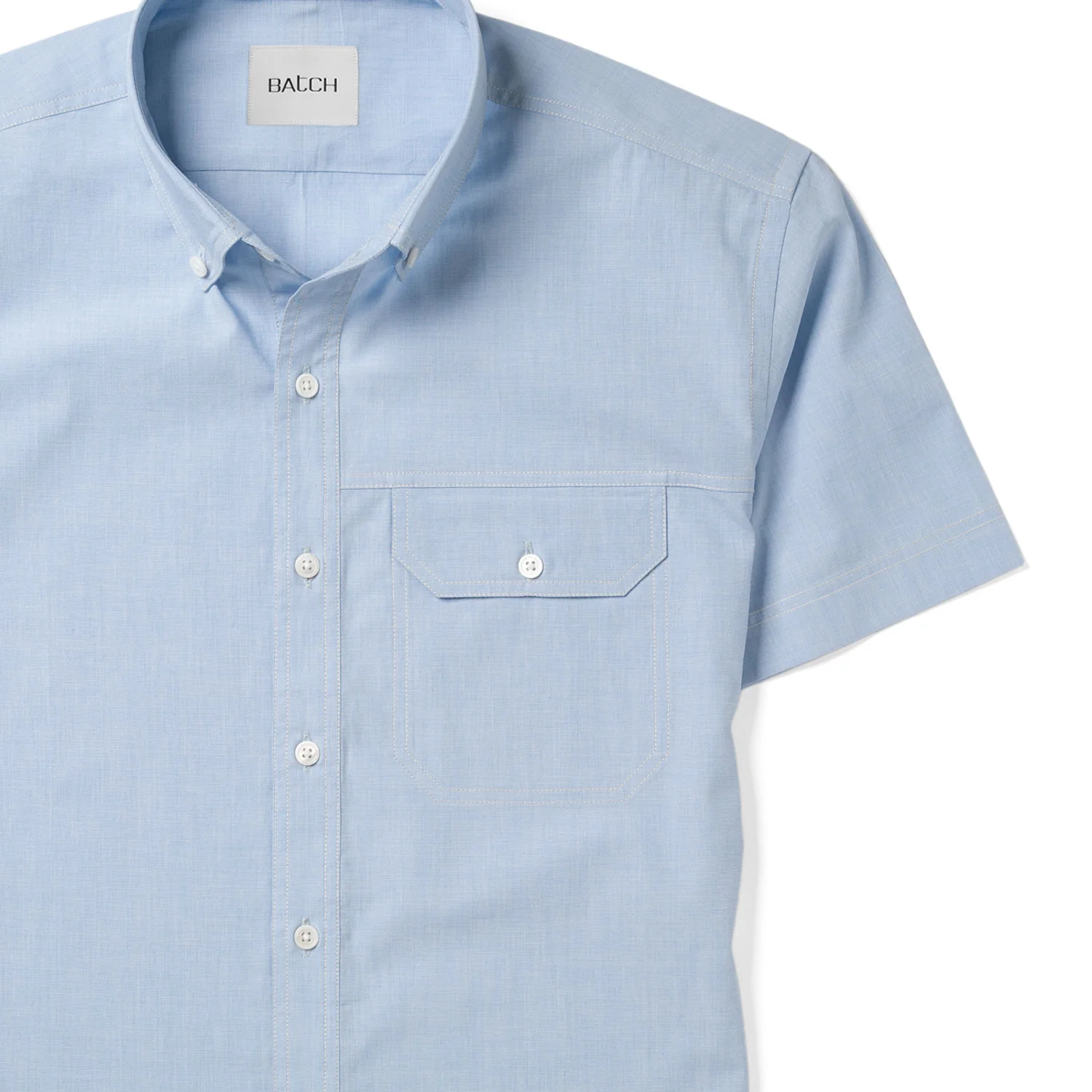 Builder Short Sleeve Casual Shirt – Clean Blue Cotton End-on-end - Image 3