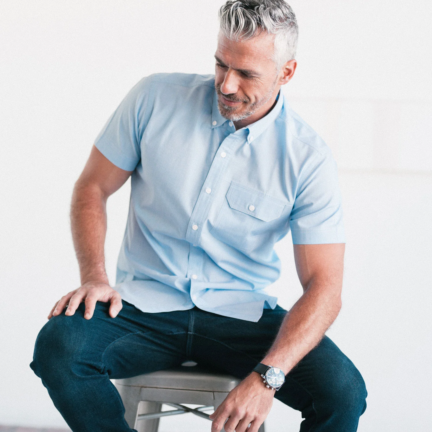 Builder Short Sleeve Casual Shirt – Clean Blue Cotton End-on-end - Image 5