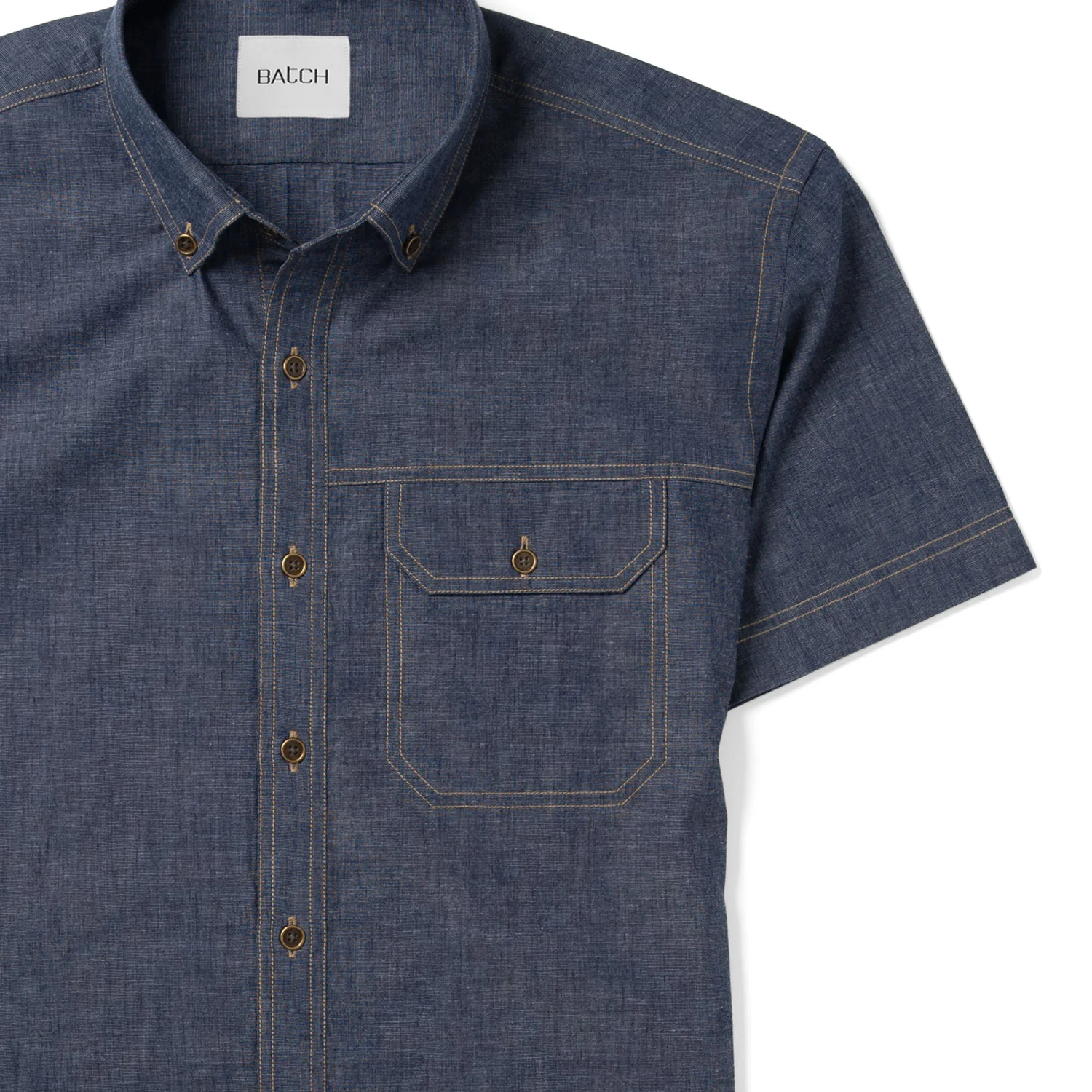 Builder Short Sleeve Casual Shirt – Navy Cotton End-on-end - Image 3