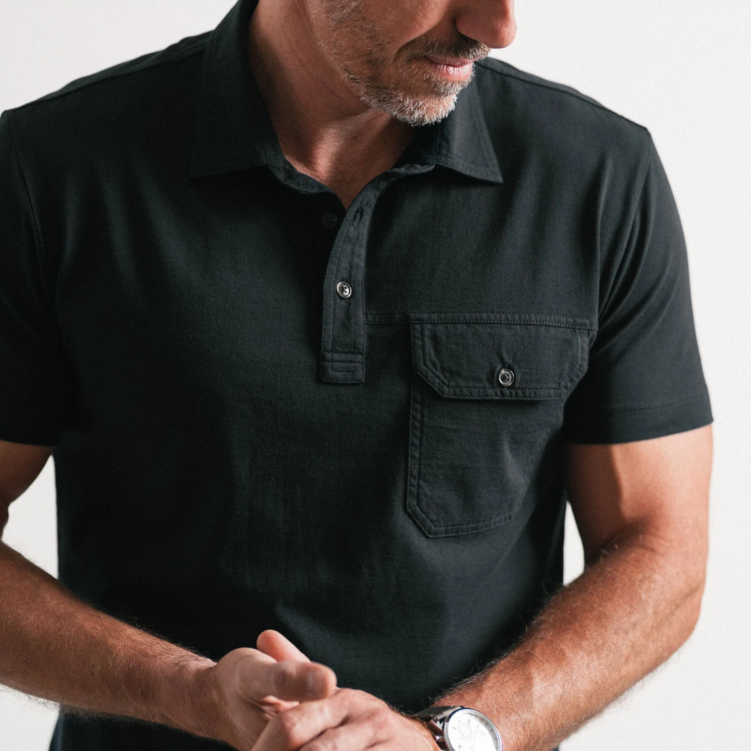 Builder Short Sleeve Polo Shirt – Black Cotton Jersey