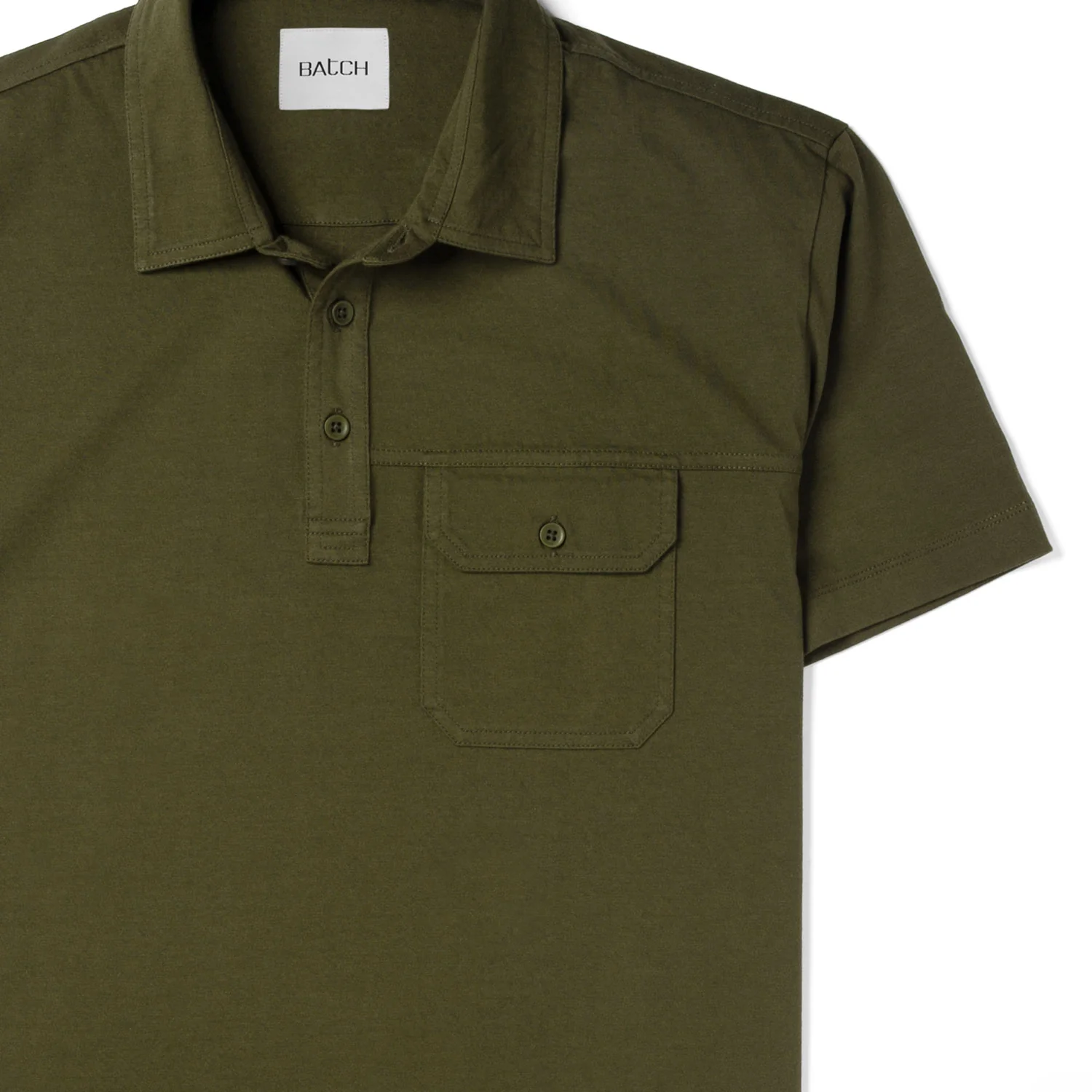 Builder Short Sleeve Polo Shirt – Olive Green Cotton Jersey - Image 3