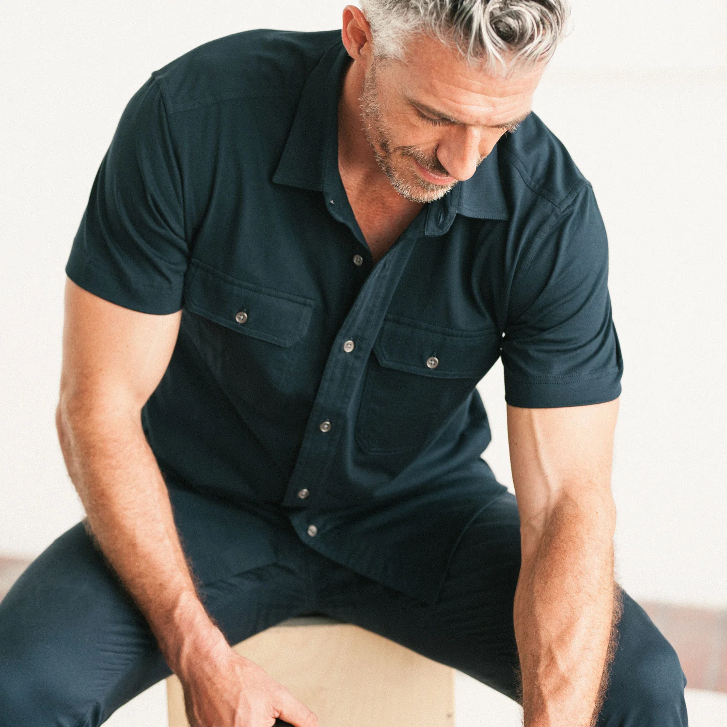 Constructor Knit Utility Short Sleeve Shirt – Navy Cotton Jersey - Image 4