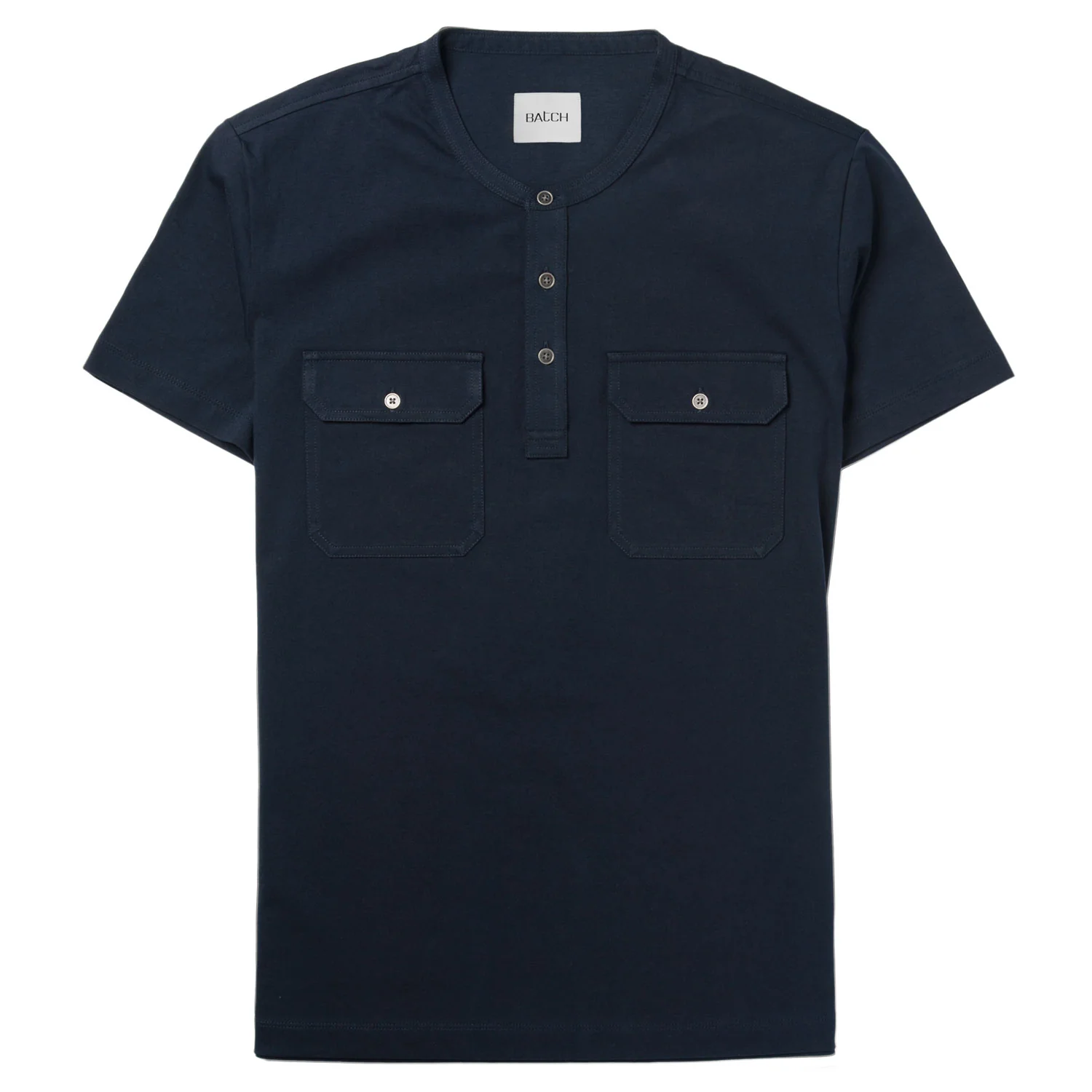 Constructor Short Sleeve Henley Shirt – Navy Cotton Jersey - Image 2
