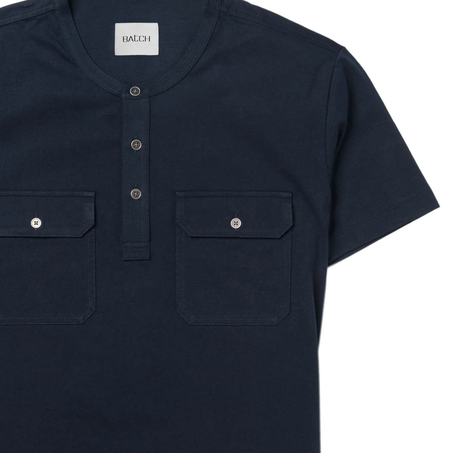 Constructor Short Sleeve Henley Shirt – Navy Cotton Jersey - Image 3