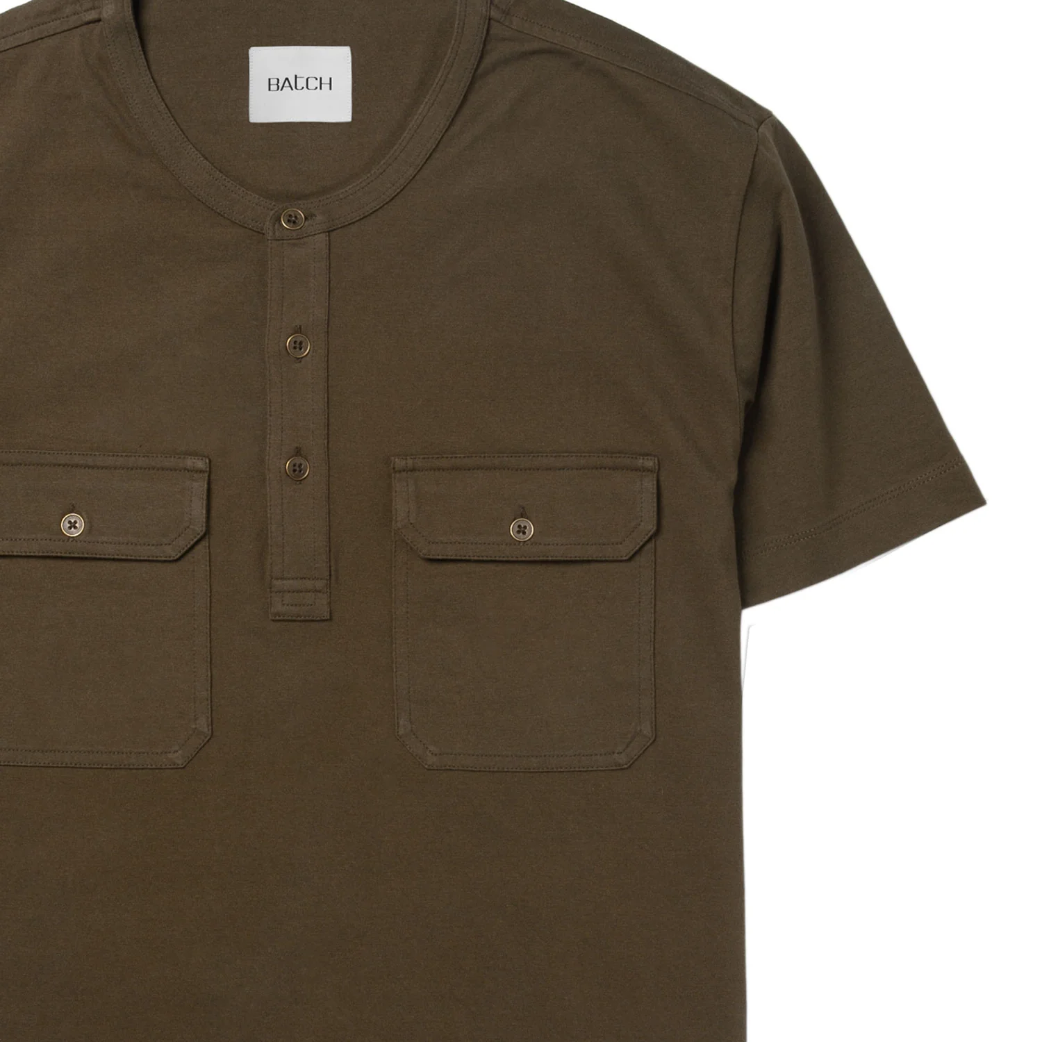 Constructor Short Sleeve Henley Shirt – Olive Green Cotton Jersey - Image 3