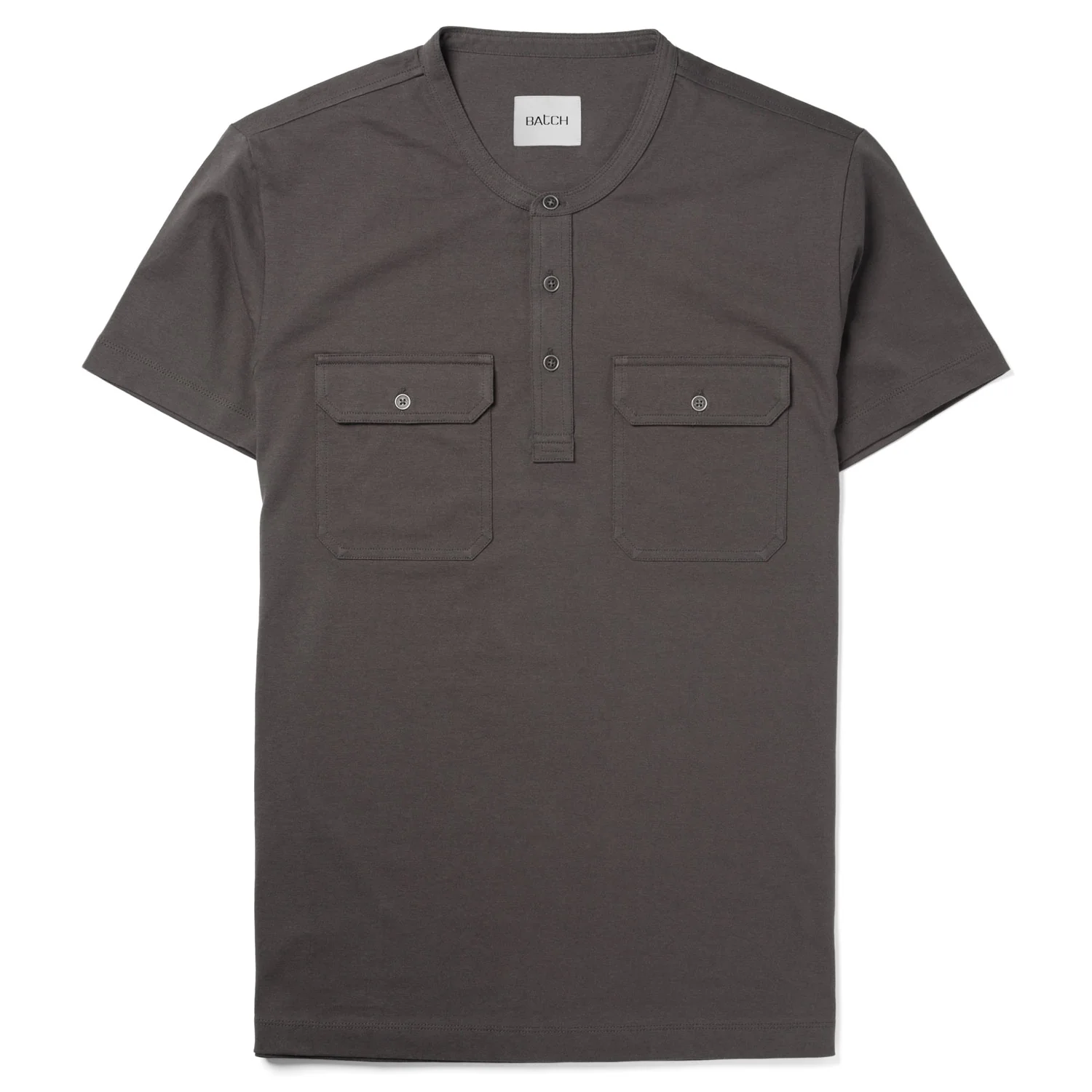 Constructor Short Sleeve Henley Shirt – Slate Gray Cotton Jersey - Image 2
