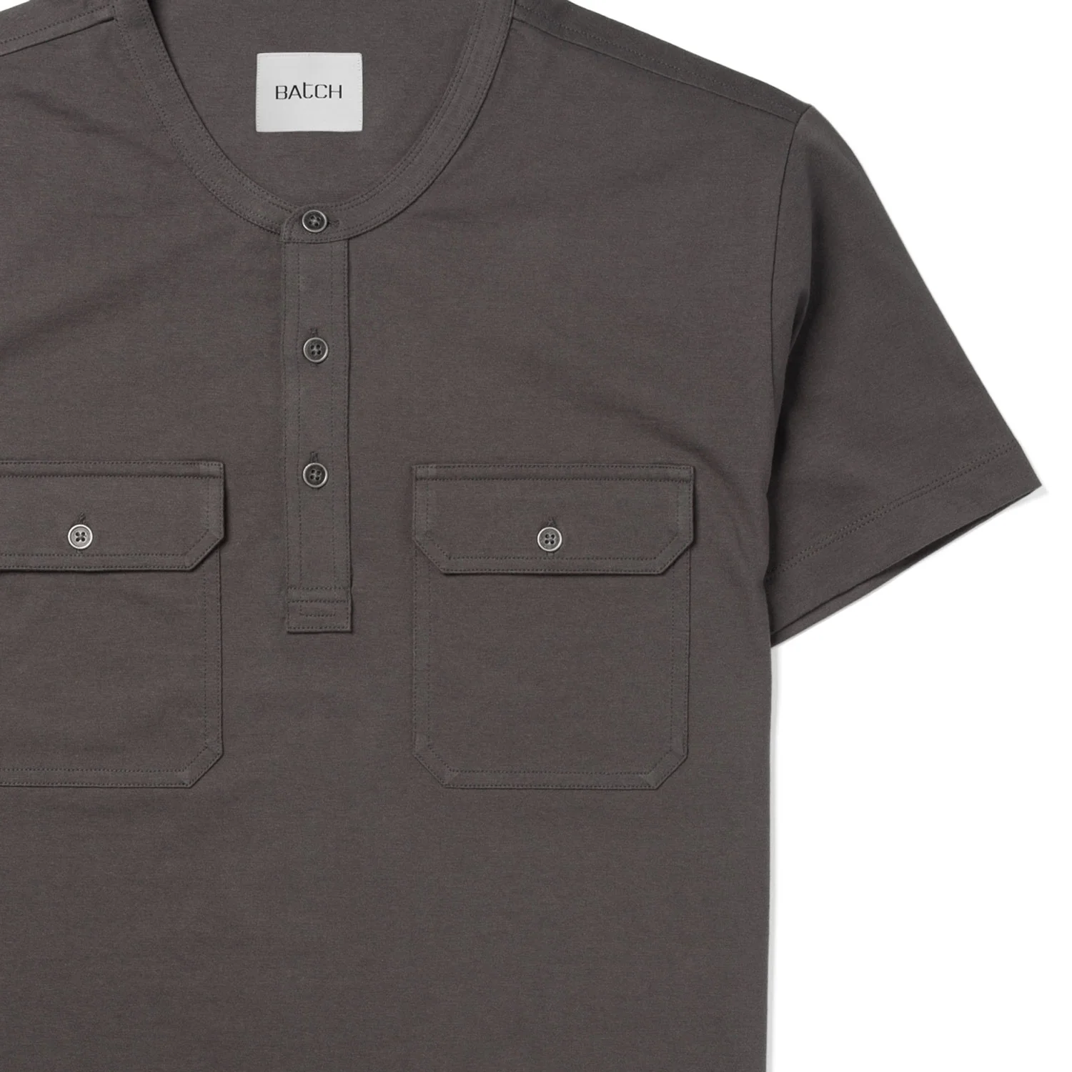 Constructor Short Sleeve Henley Shirt – Slate Gray Cotton Jersey - Image 3