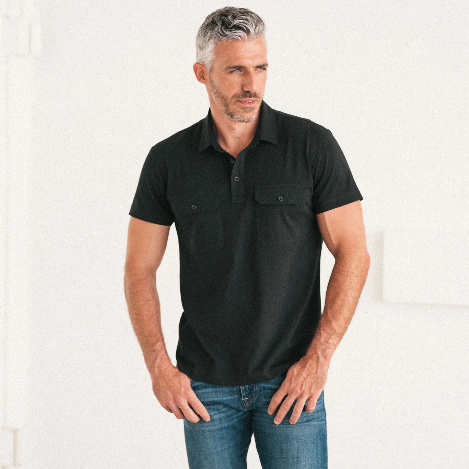 Constructor Short Sleeve Polo Shirt – Black Cotton Jersey - Image 4