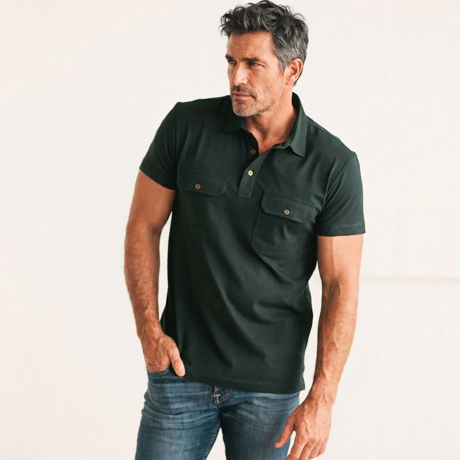 Constructor Short Sleeve Polo Shirt – Evergreen Cotton Jersey - Image 4
