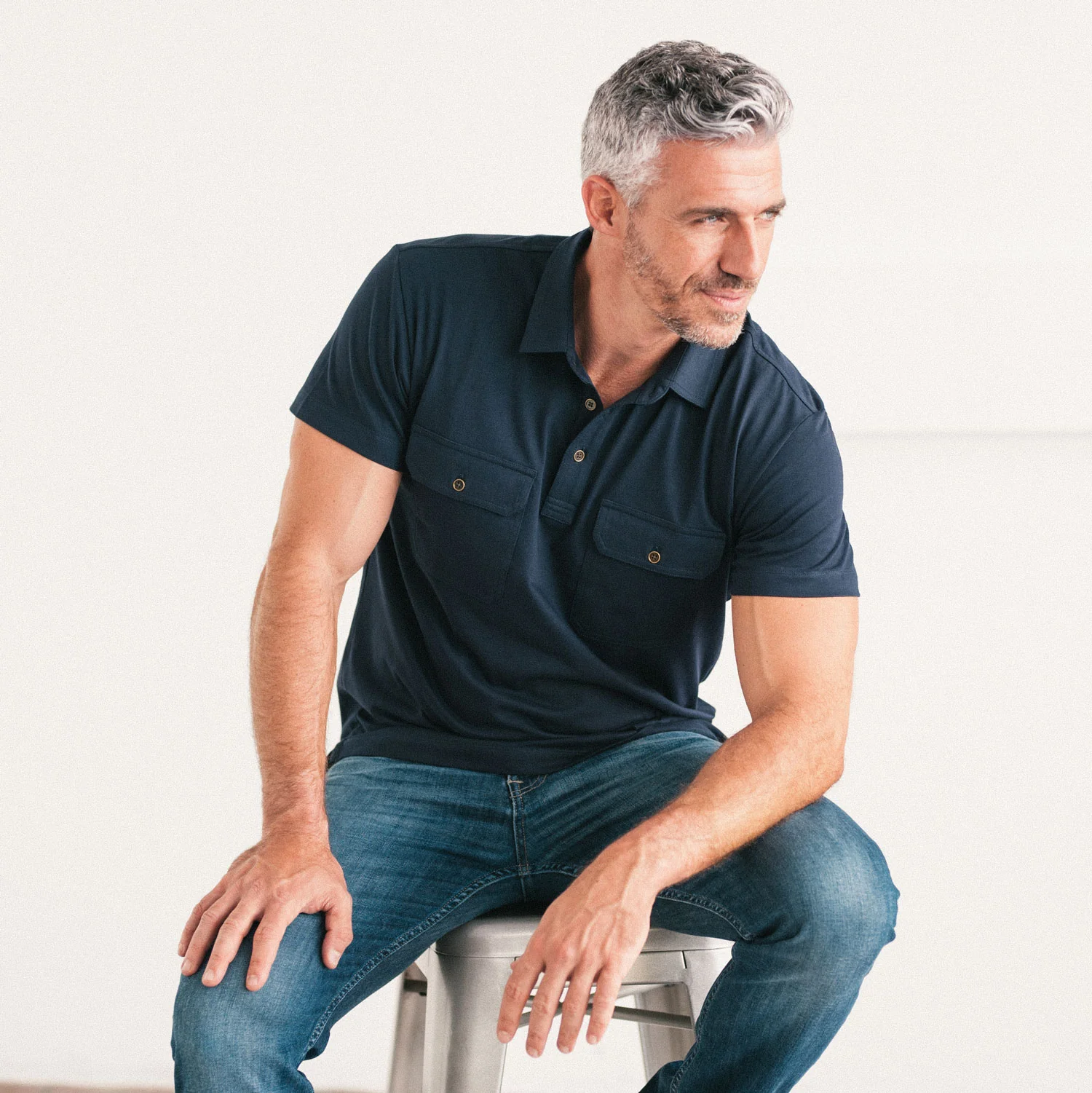Constructor Short Sleeve Polo Shirt –  Navy Cotton Jersey - Image 4