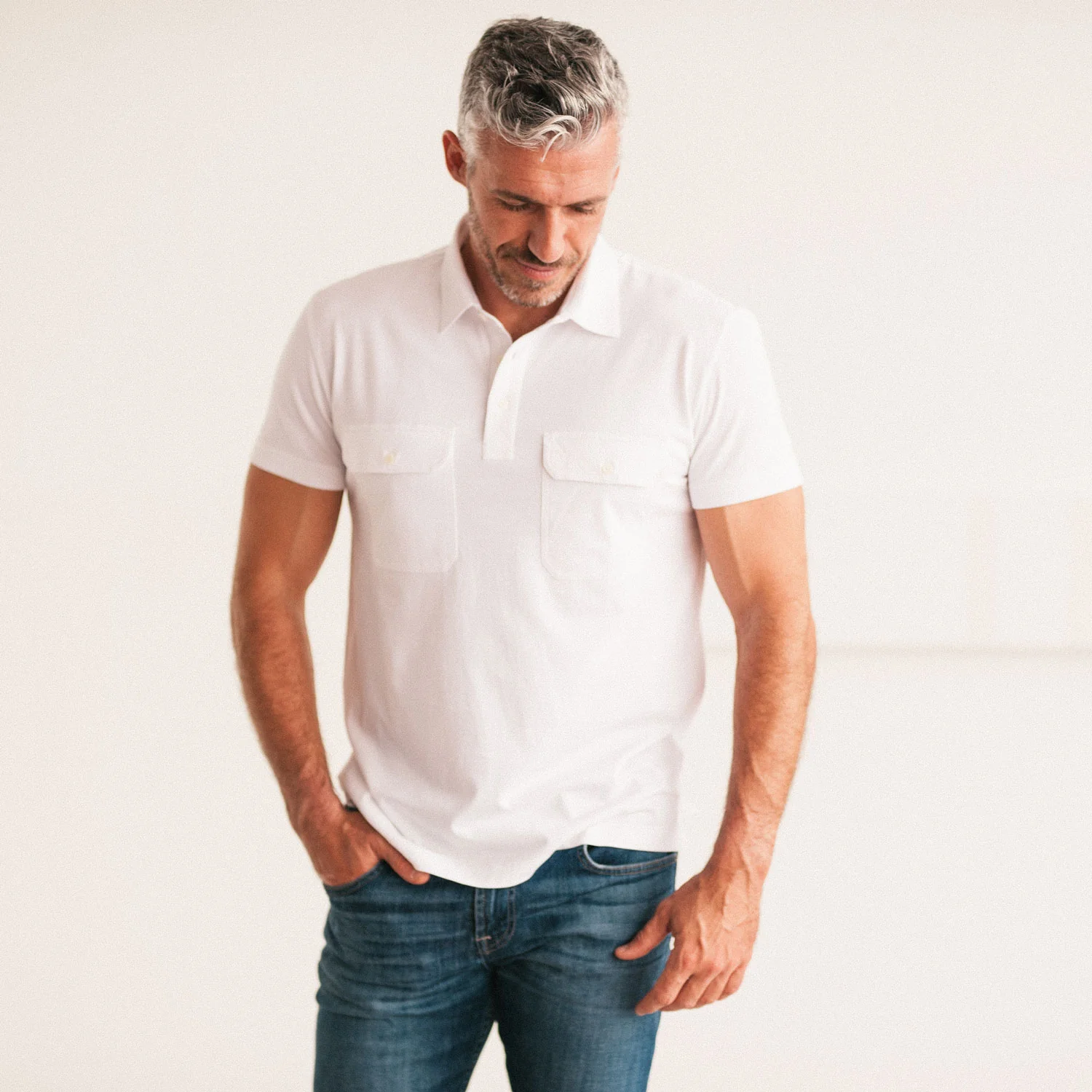 Constructor Short Sleeve Polo Shirt – Pure White Cotton Jersey - Image 4