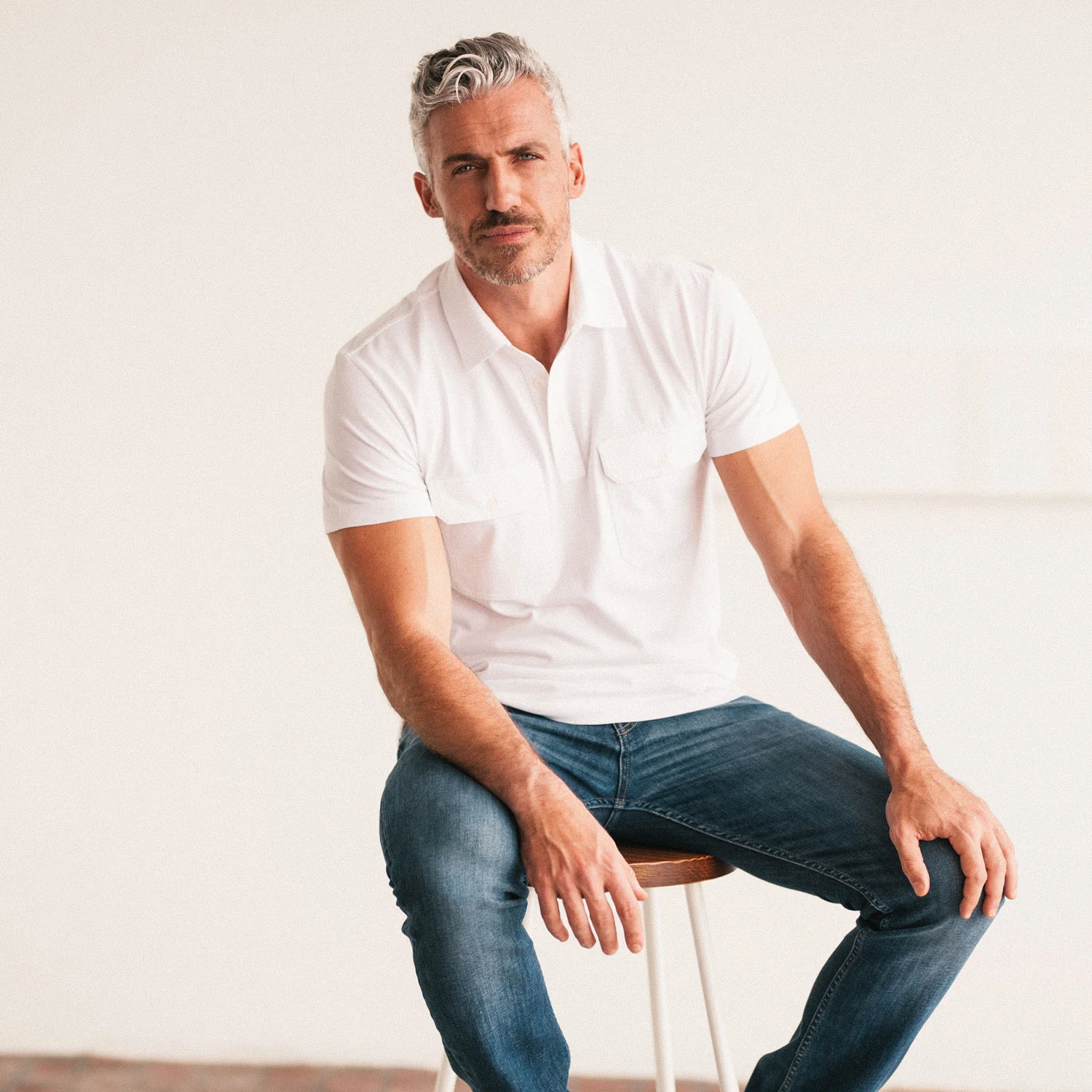 Constructor Short Sleeve Polo Shirt – Pure White Cotton Jersey - Image 5