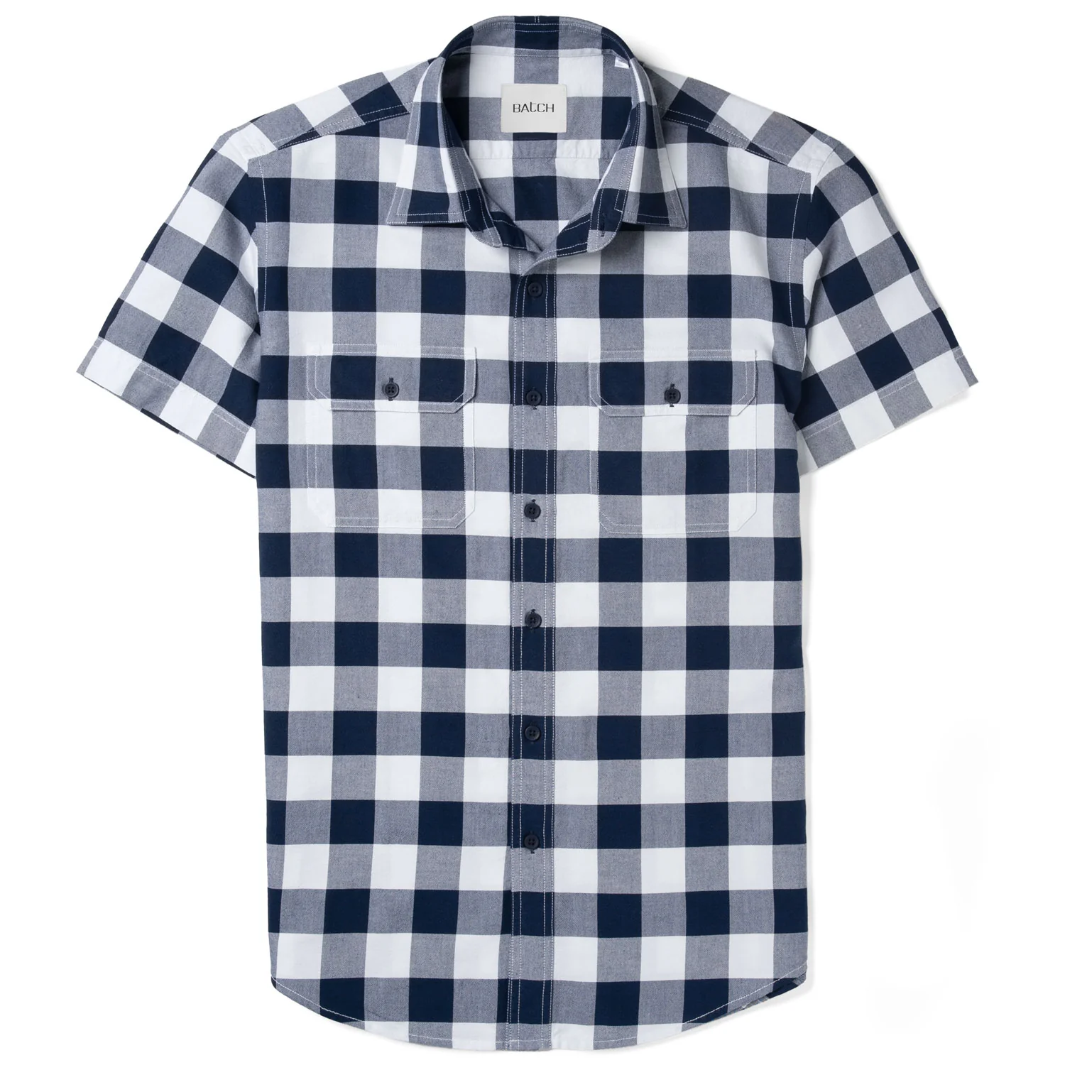 Constructor Short Sleeve Utility Shirt – Navy Cotton Oxford Check - Image 2
