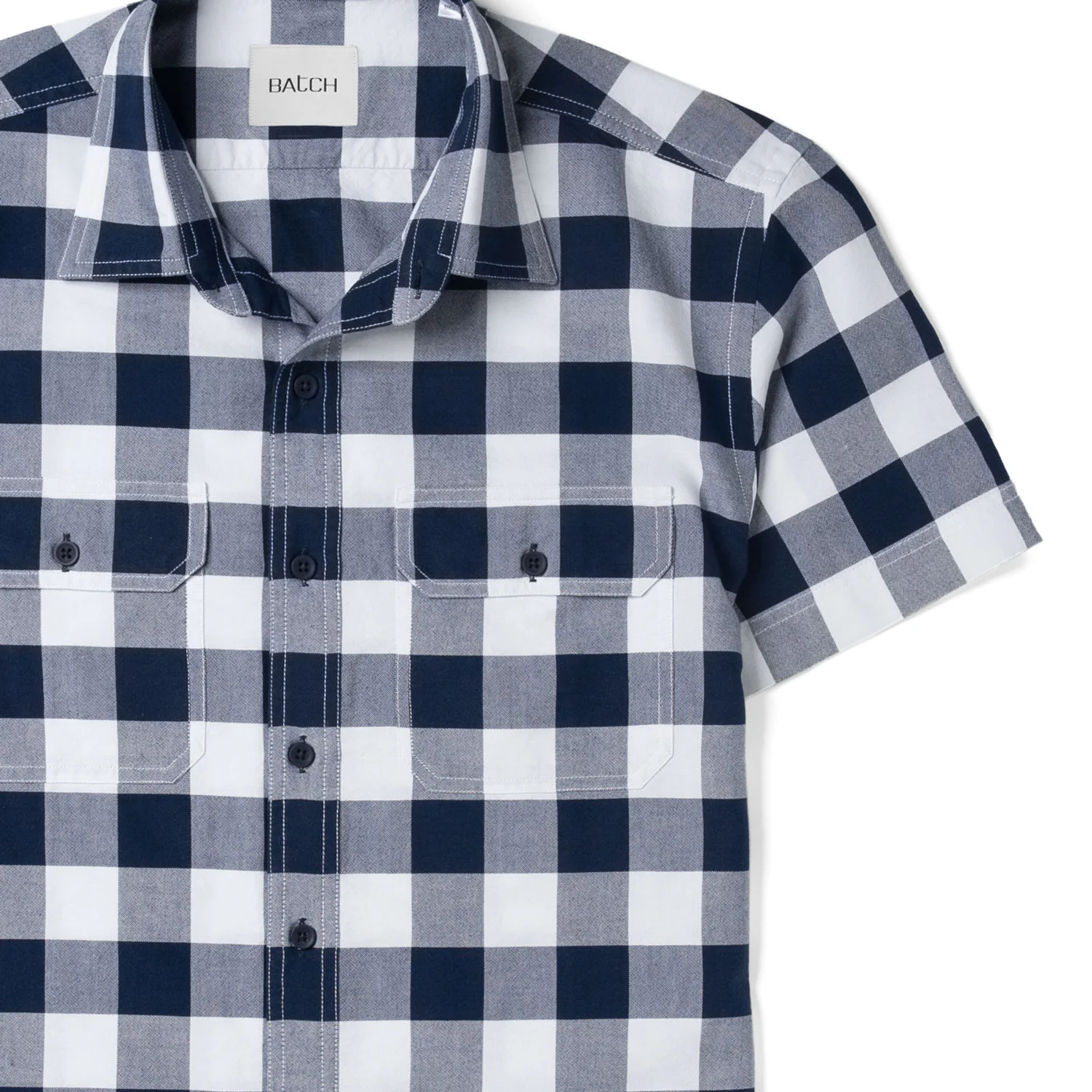 Constructor Short Sleeve Utility Shirt – Navy Cotton Oxford Check - Image 3