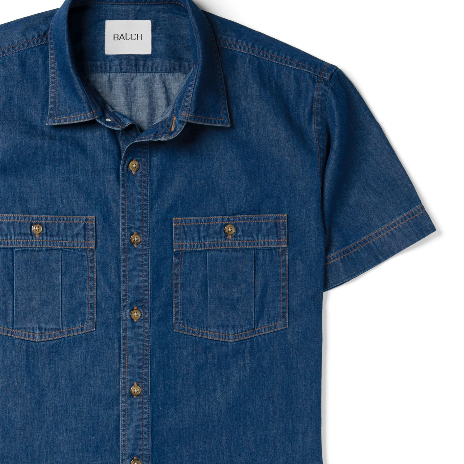 Craftsman Short Sleeve Utility Shirt – Medium Washed Indigo Cotton Denim - Image 3