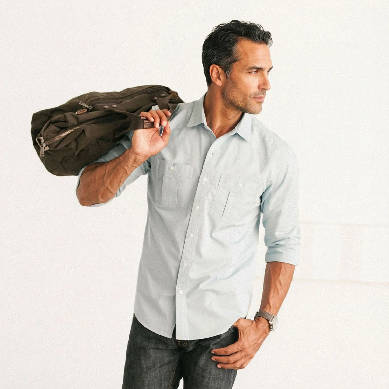 Craftsman Utility Shirt – Pale Blue Cotton Twill - Image 4
