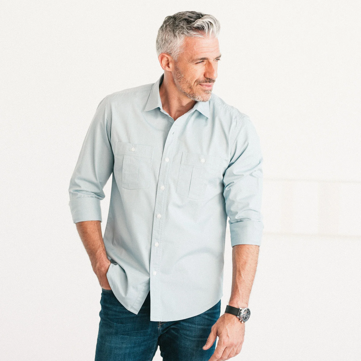 Craftsman Utility Shirt – Pale Blue Cotton Twill - Image 5