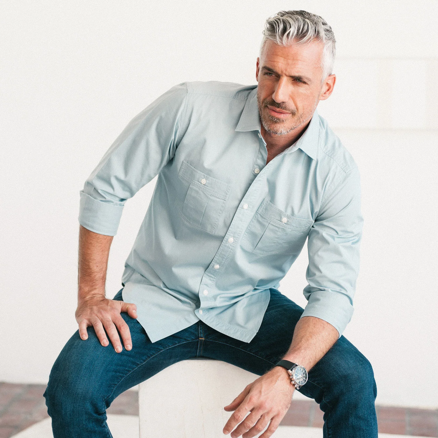 Craftsman Utility Shirt – Pale Blue Cotton Twill - Image 6