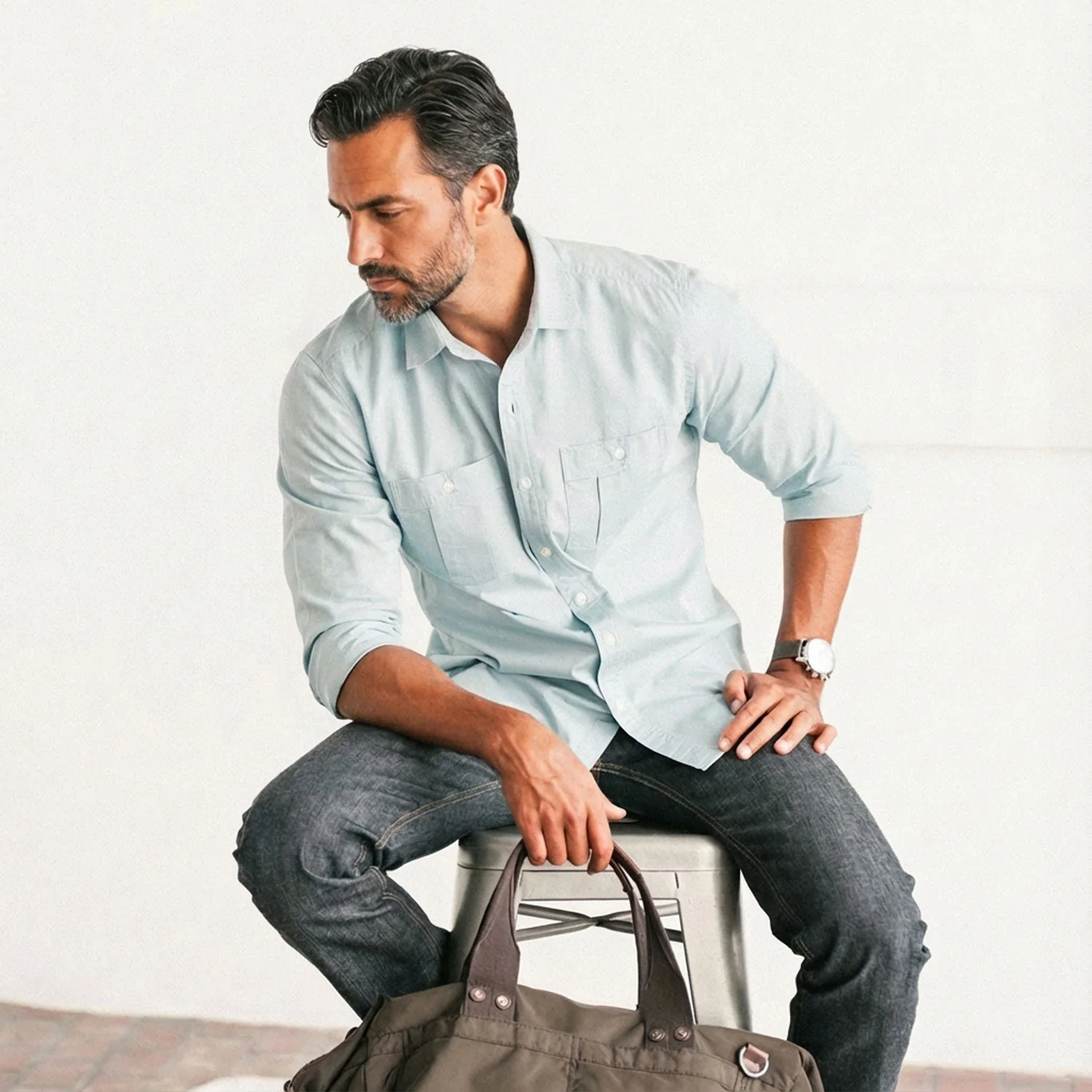 Craftsman Utility Shirt – Pale Blue Cotton Twill - Image 8