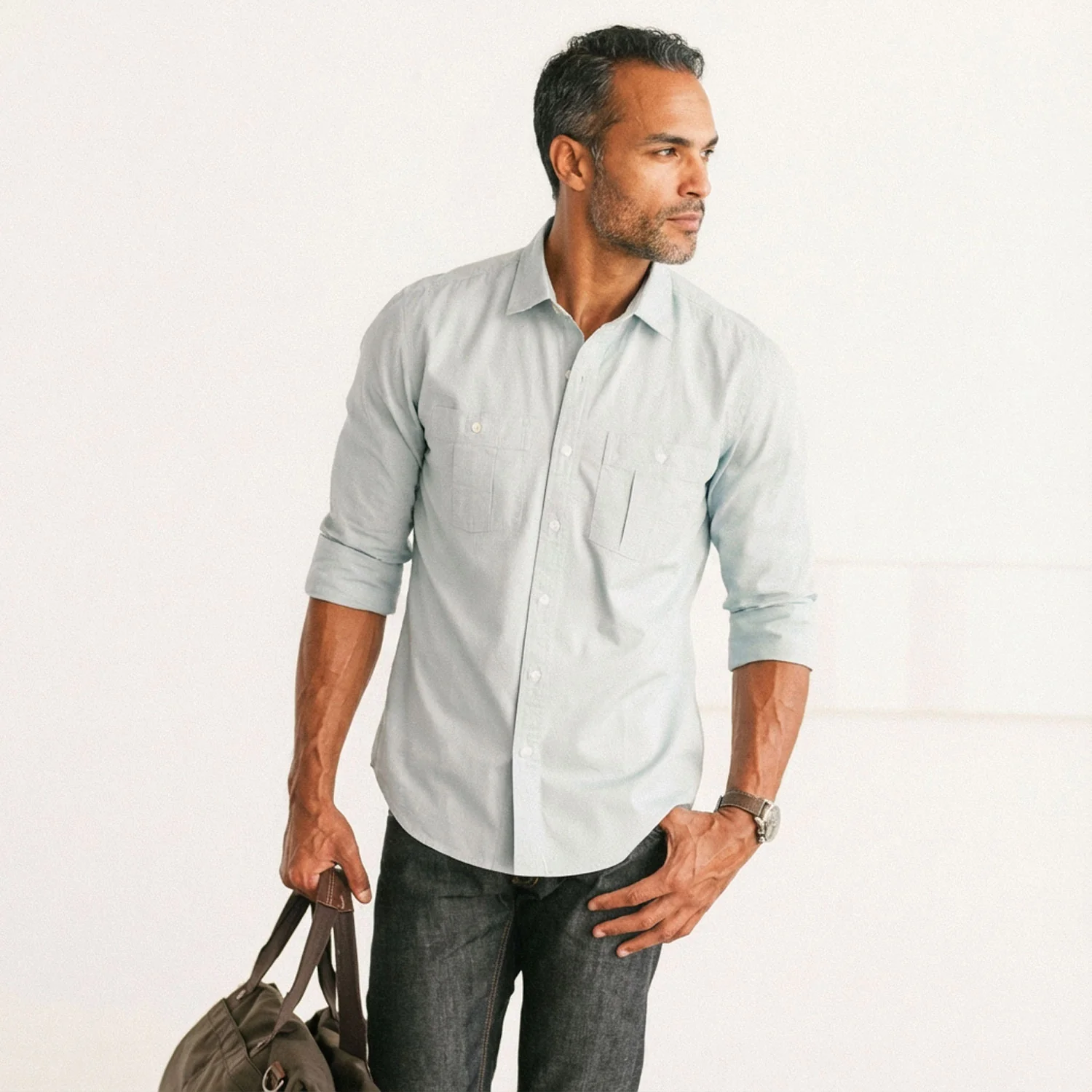 Craftsman Utility Shirt – Pale Blue Cotton Twill - Image 9