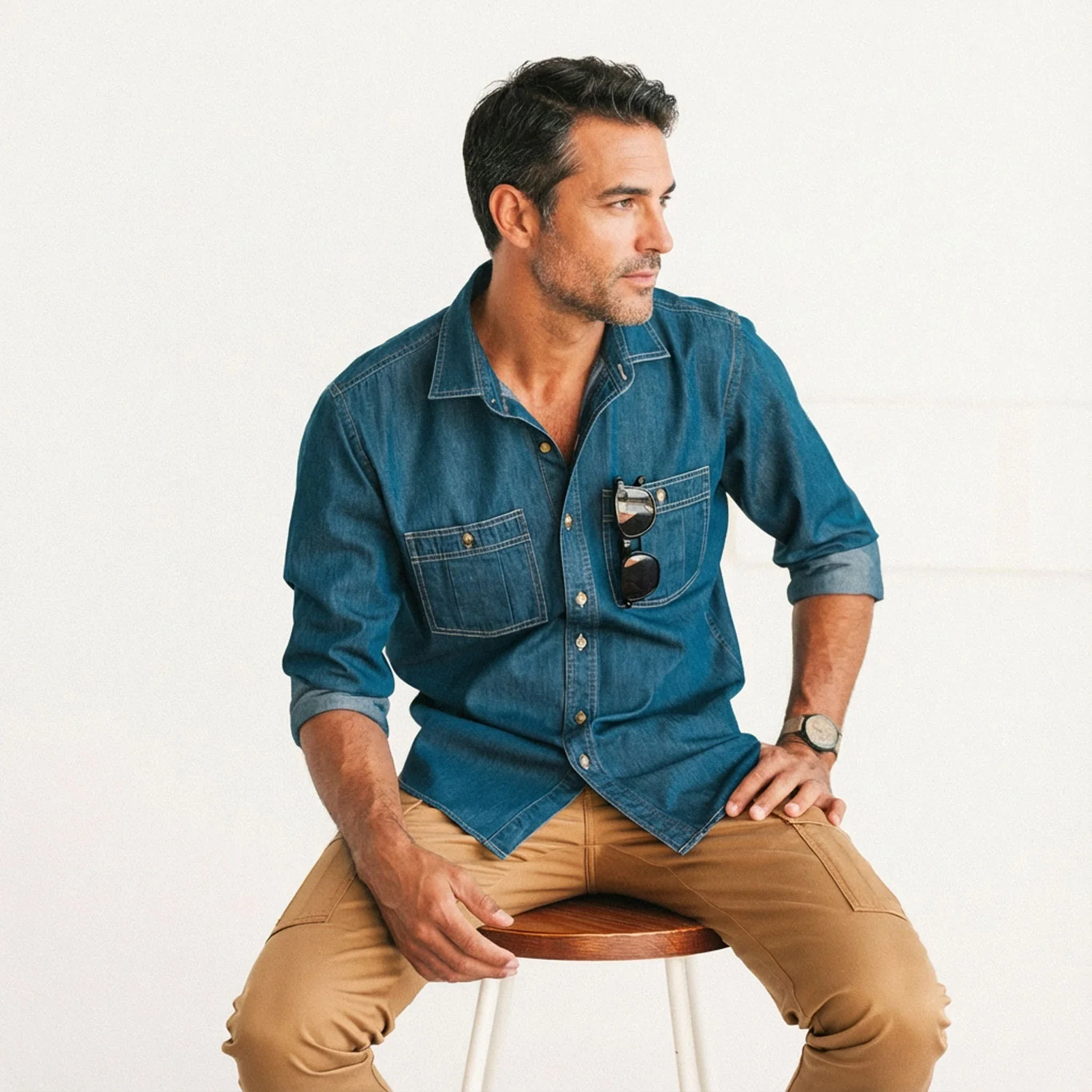 Craftsman Utility Shirt – Medium Blue Cotton Denim - Image 4