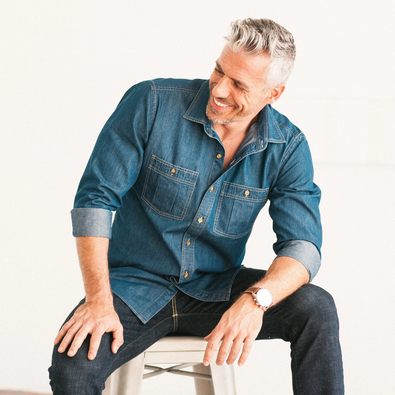 Craftsman Utility Shirt – Medium Blue Cotton Denim - Image 5