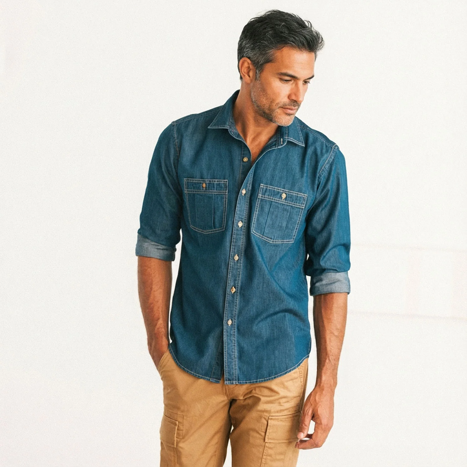 Craftsman Utility Shirt – Medium Blue Cotton Denim - Image 6