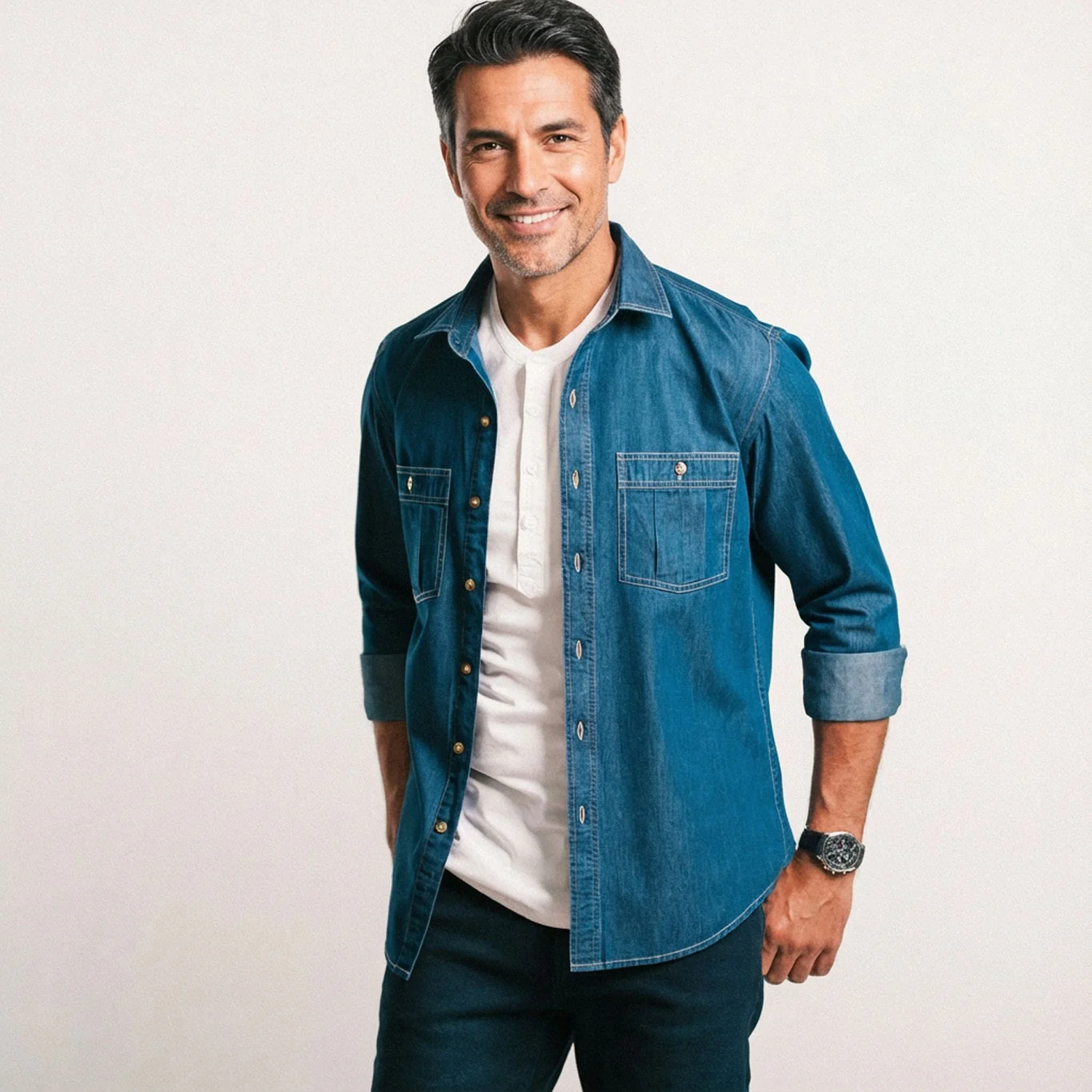 Craftsman Utility Shirt – Medium Blue Cotton Denim - Image 7