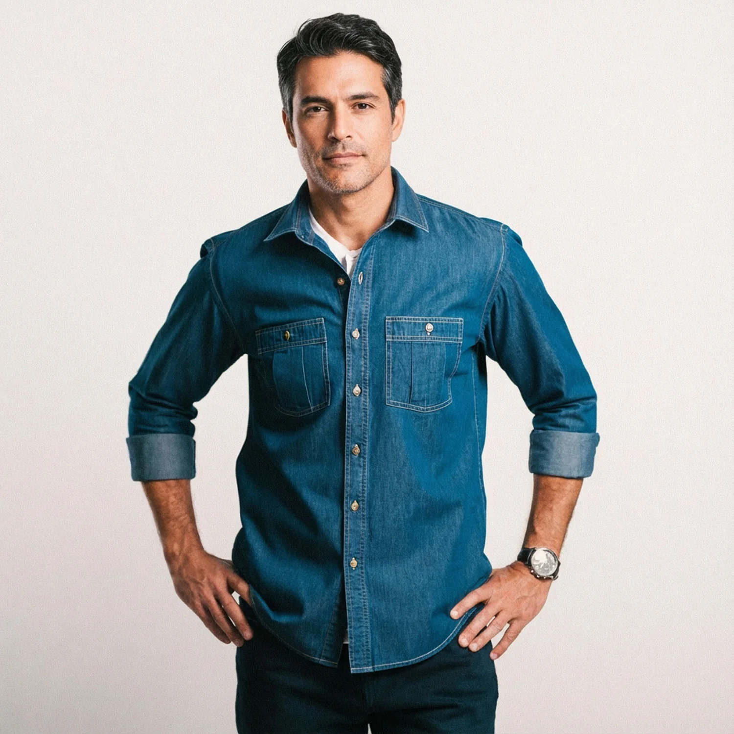 Craftsman Utility Shirt – Medium Blue Cotton Denim - Image 8