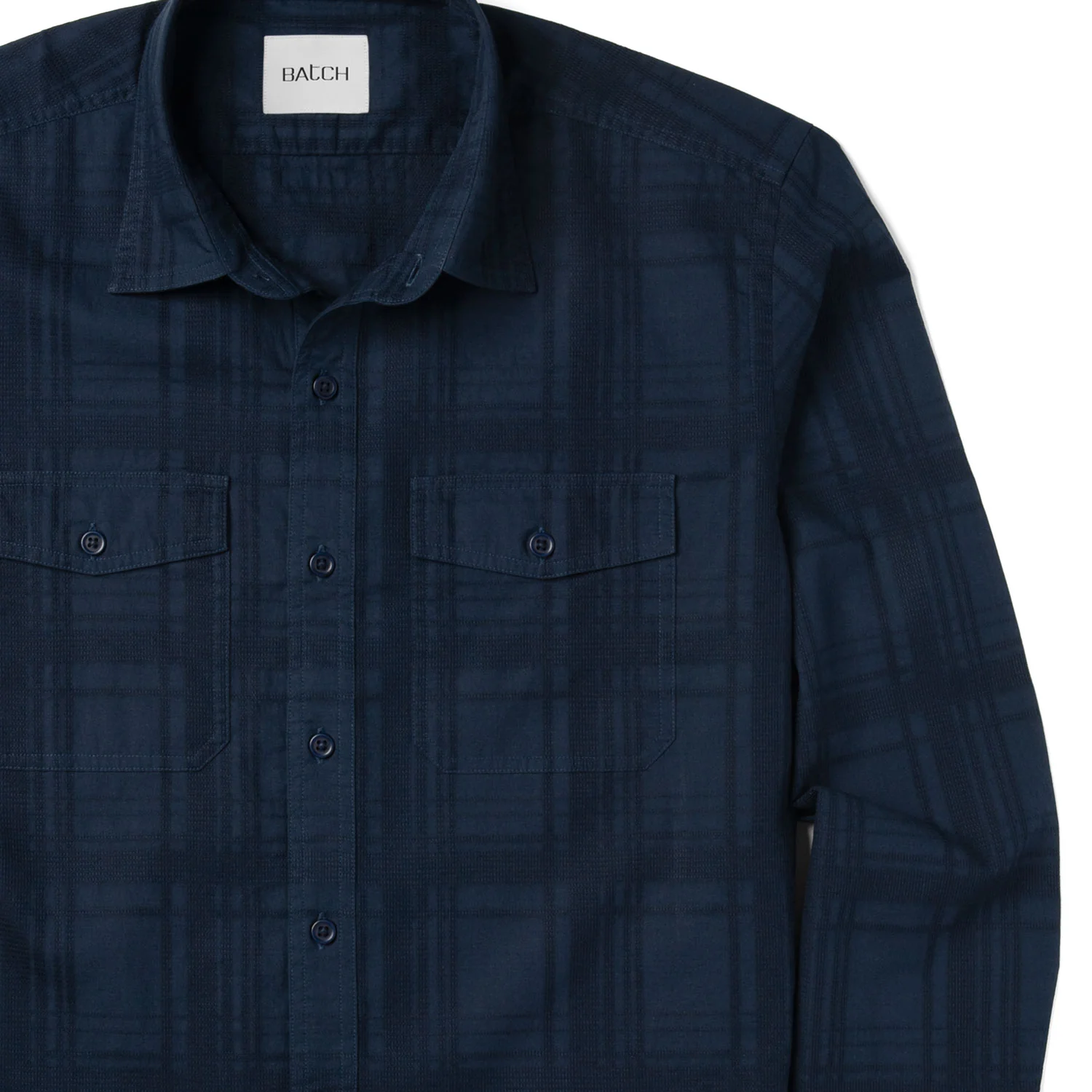 Davis Shadow Plaid Utility Shirt – Dark Navy Cotton - Image 3