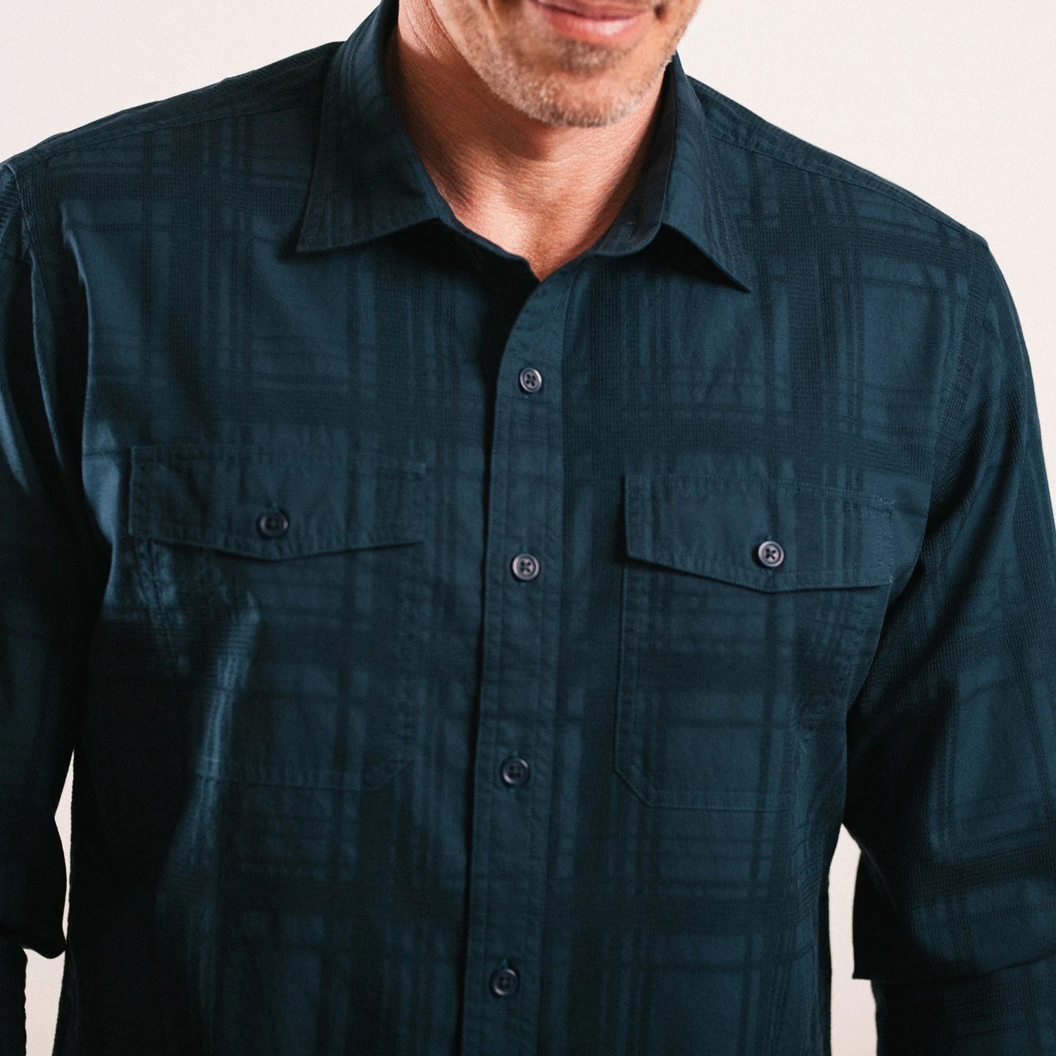 Davis Shadow Plaid Utility Shirt – Dark Navy Cotton - Image 5