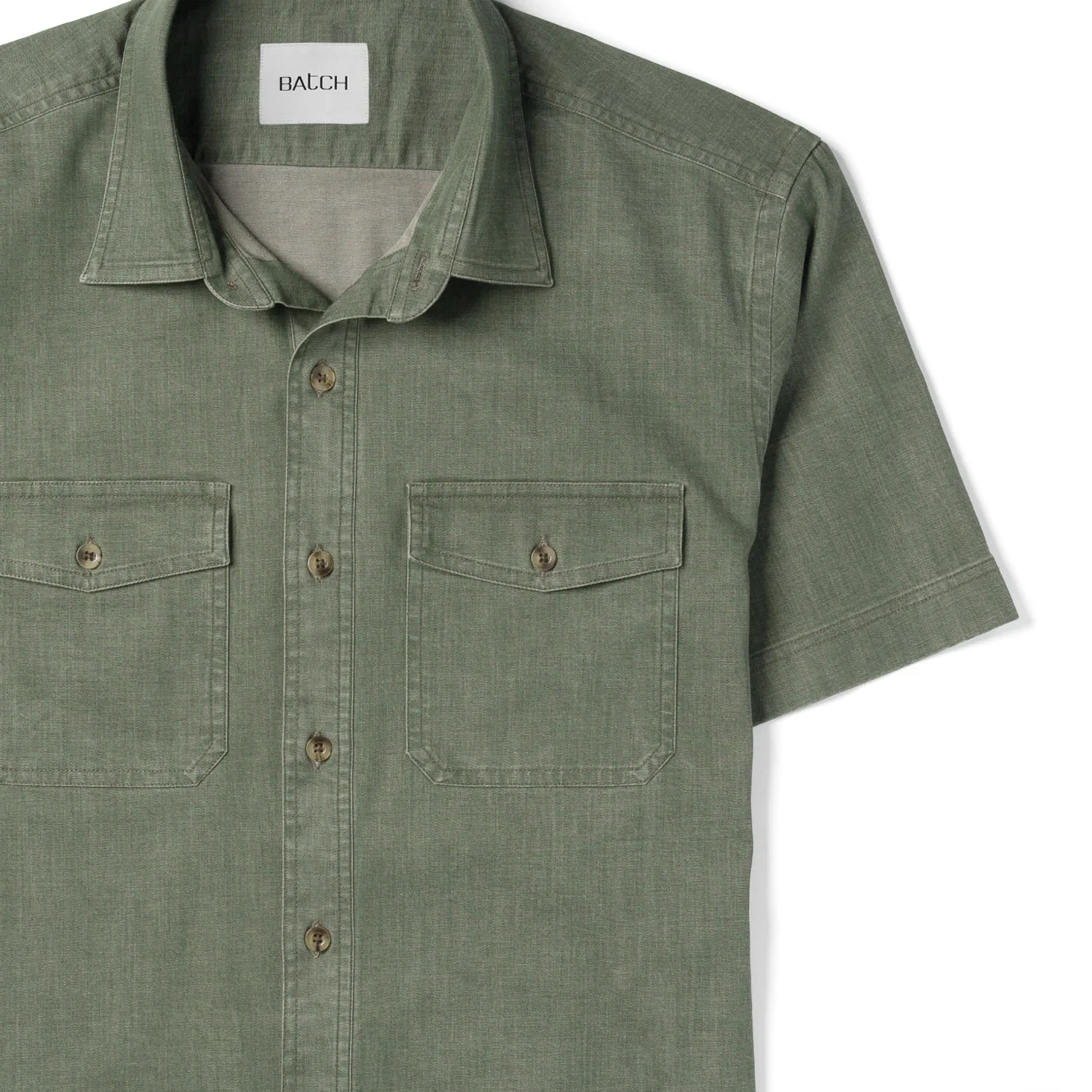 Davis Short Sleeve Utility Shirt – Sage Green Cotton Twill - Image 3