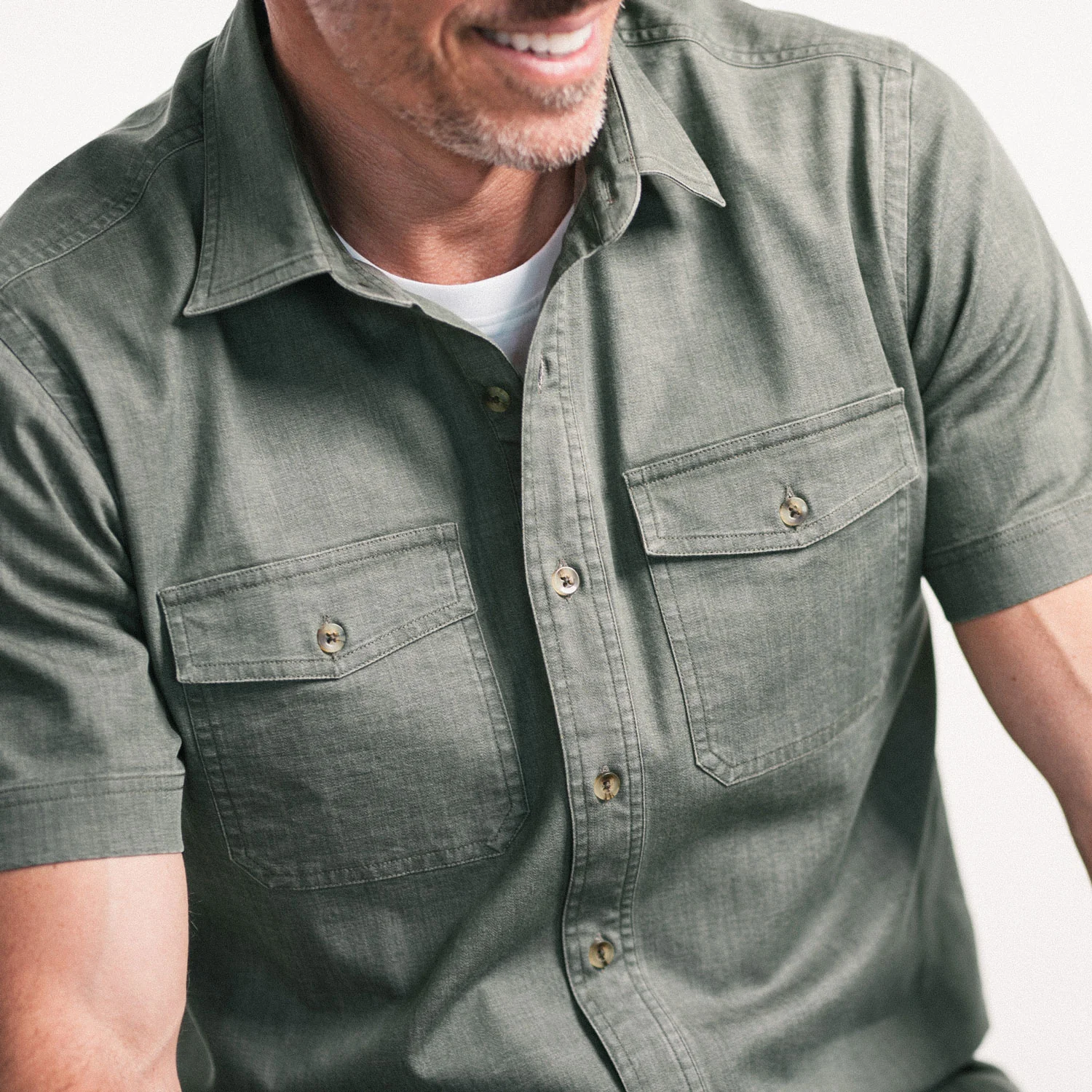 Davis Short Sleeve Utility Shirt – Sage Green Cotton Twill - Image 4