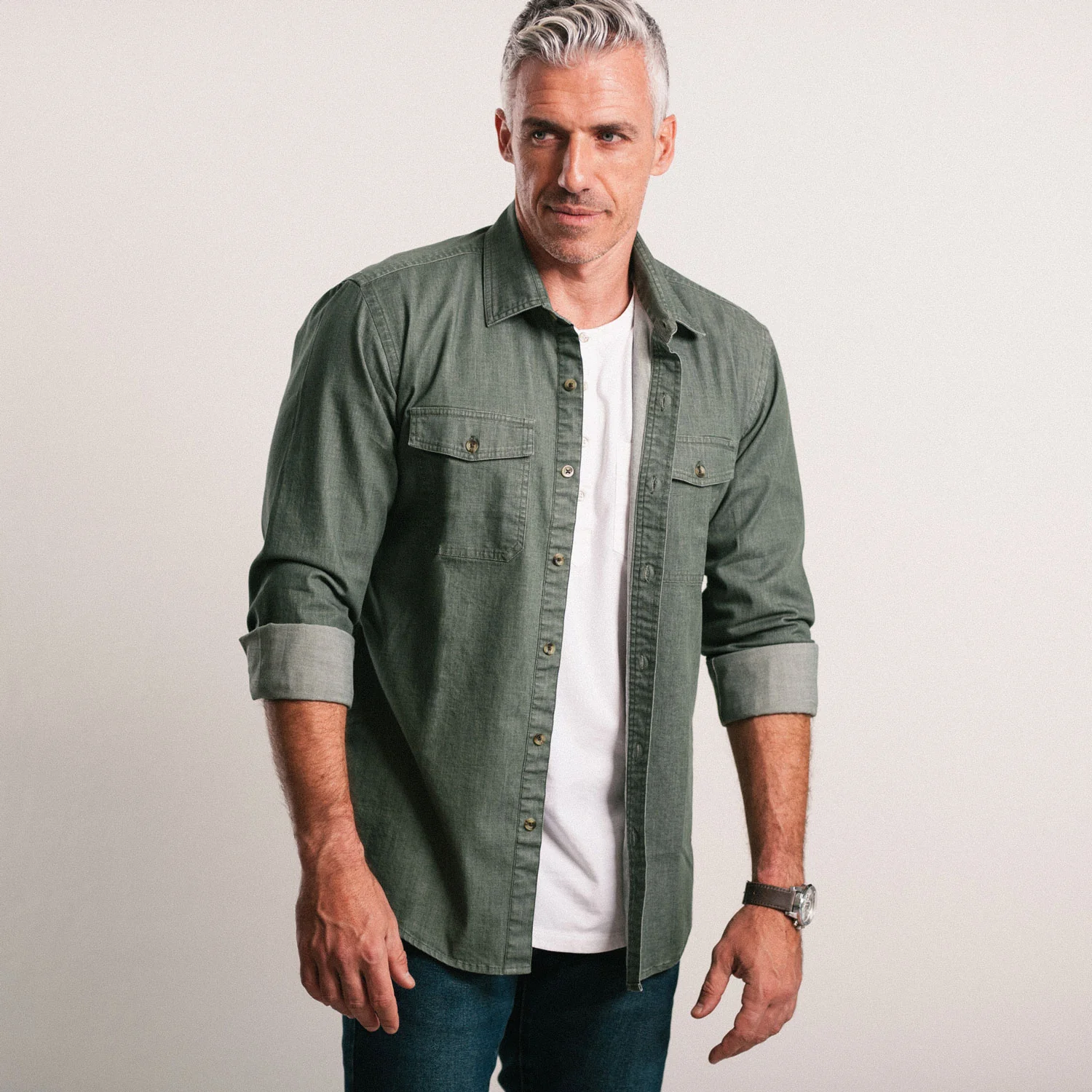 Davis Utility Shirt – Sage Green Cotton Twill - Image 5