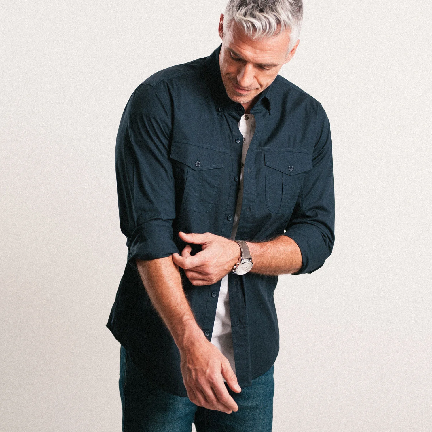 Editor Shirt – Dark Navy Stretch Cotton Poplin - Image 10