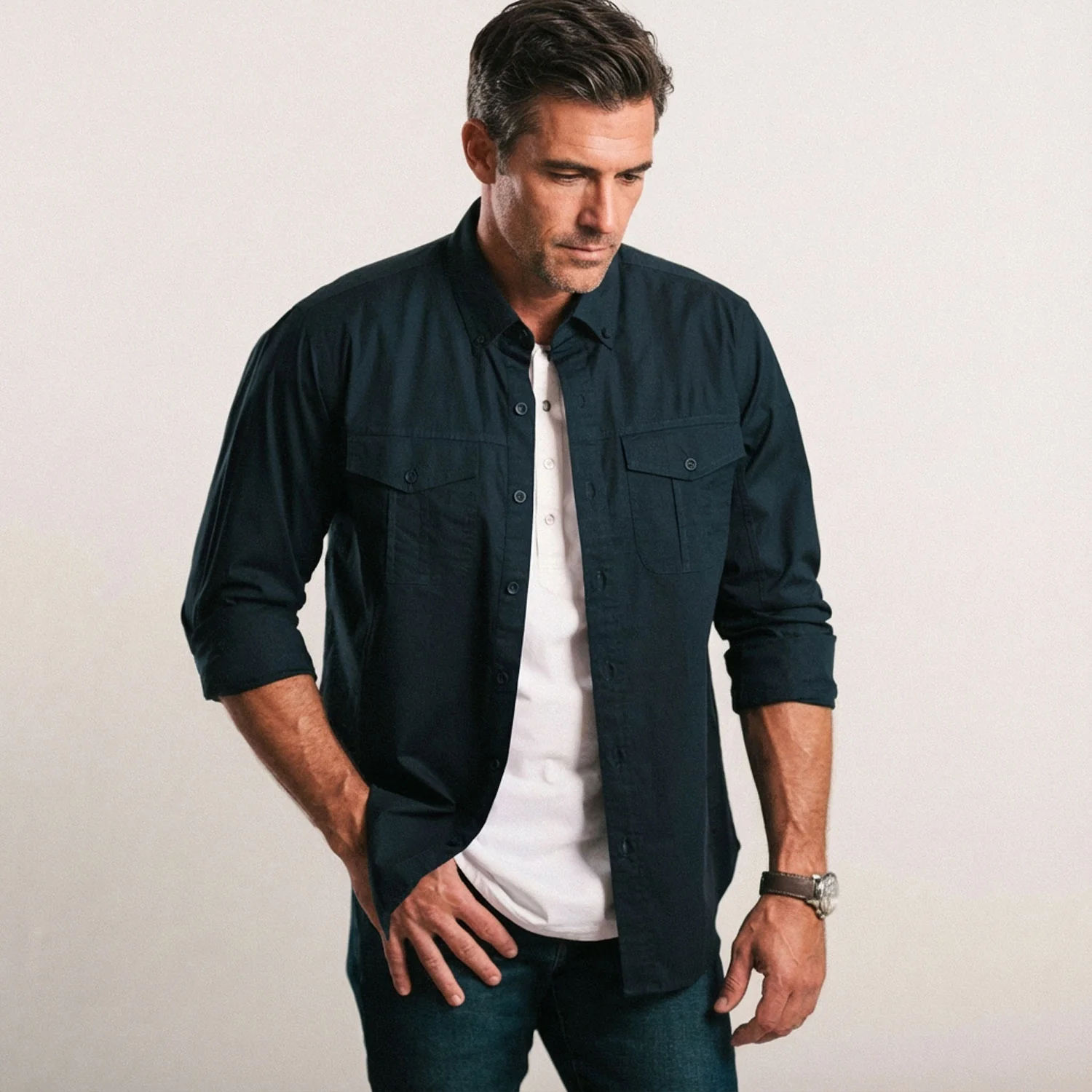 Editor Shirt – Dark Navy Stretch Cotton Poplin - Image 5