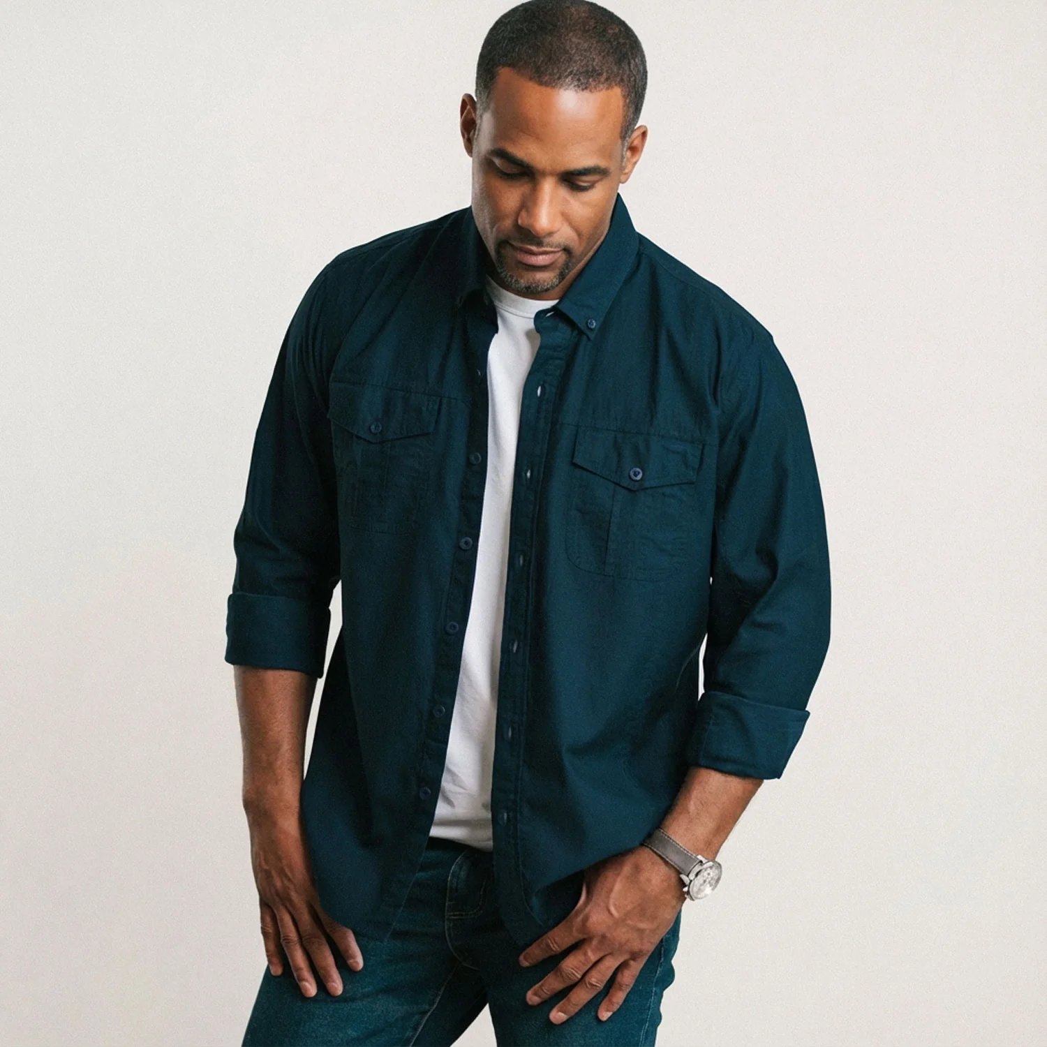 Editor Shirt – Dark Navy Stretch Cotton Poplin - Image 6
