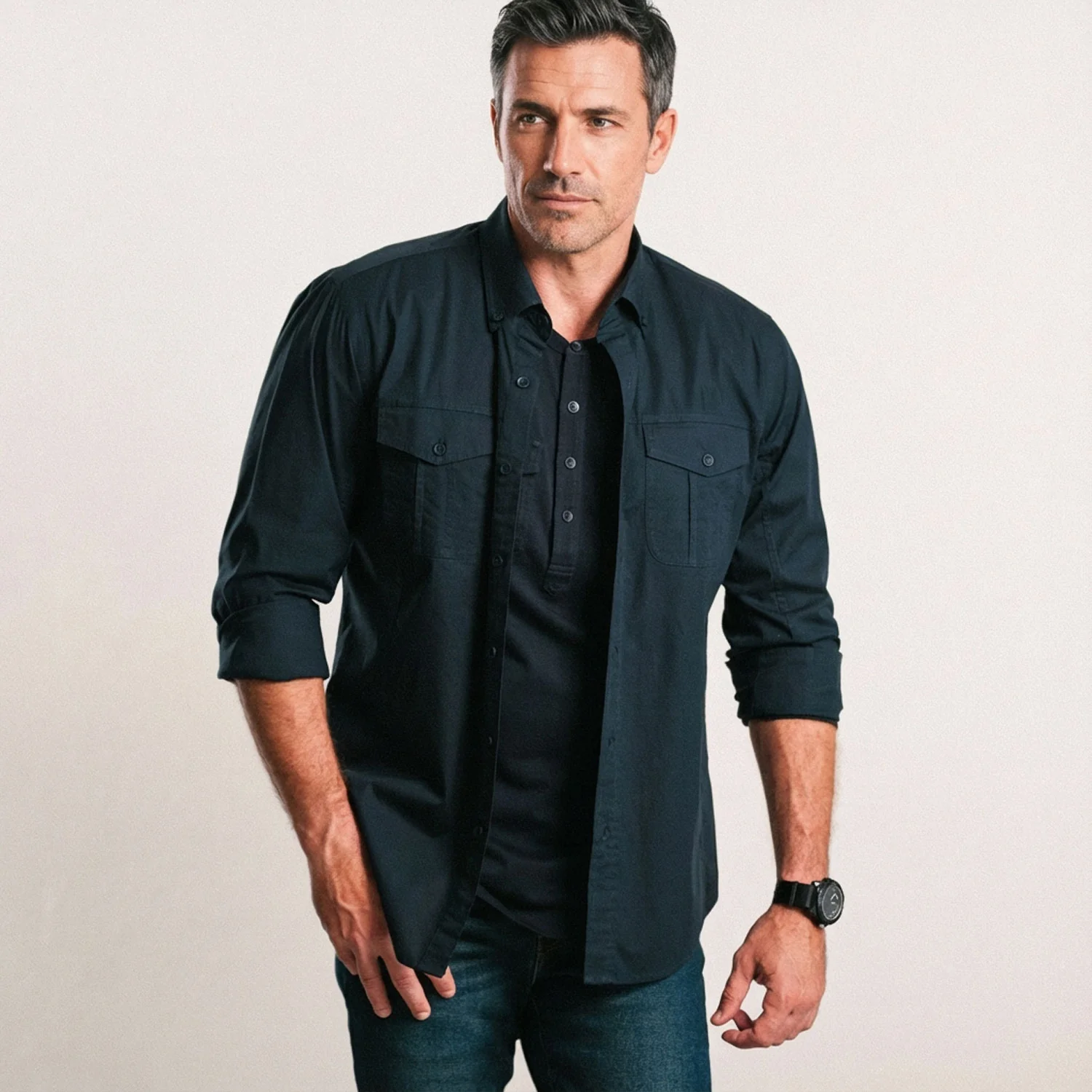 Editor Shirt – Dark Navy Stretch Cotton Poplin - Image 8